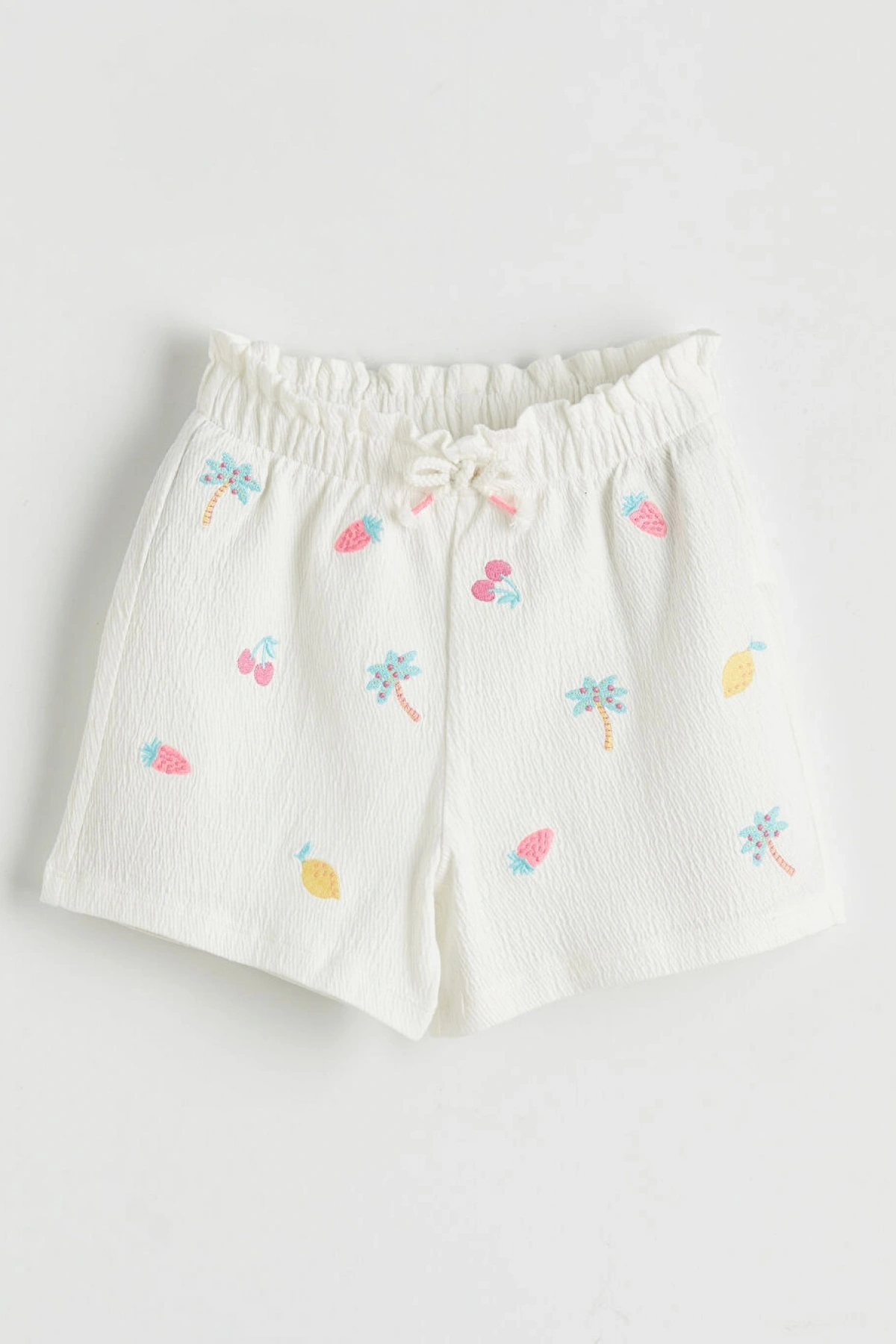 LCW Kids Beyaz Beli Lastikli Nakışlı Kız Çocuk Şort