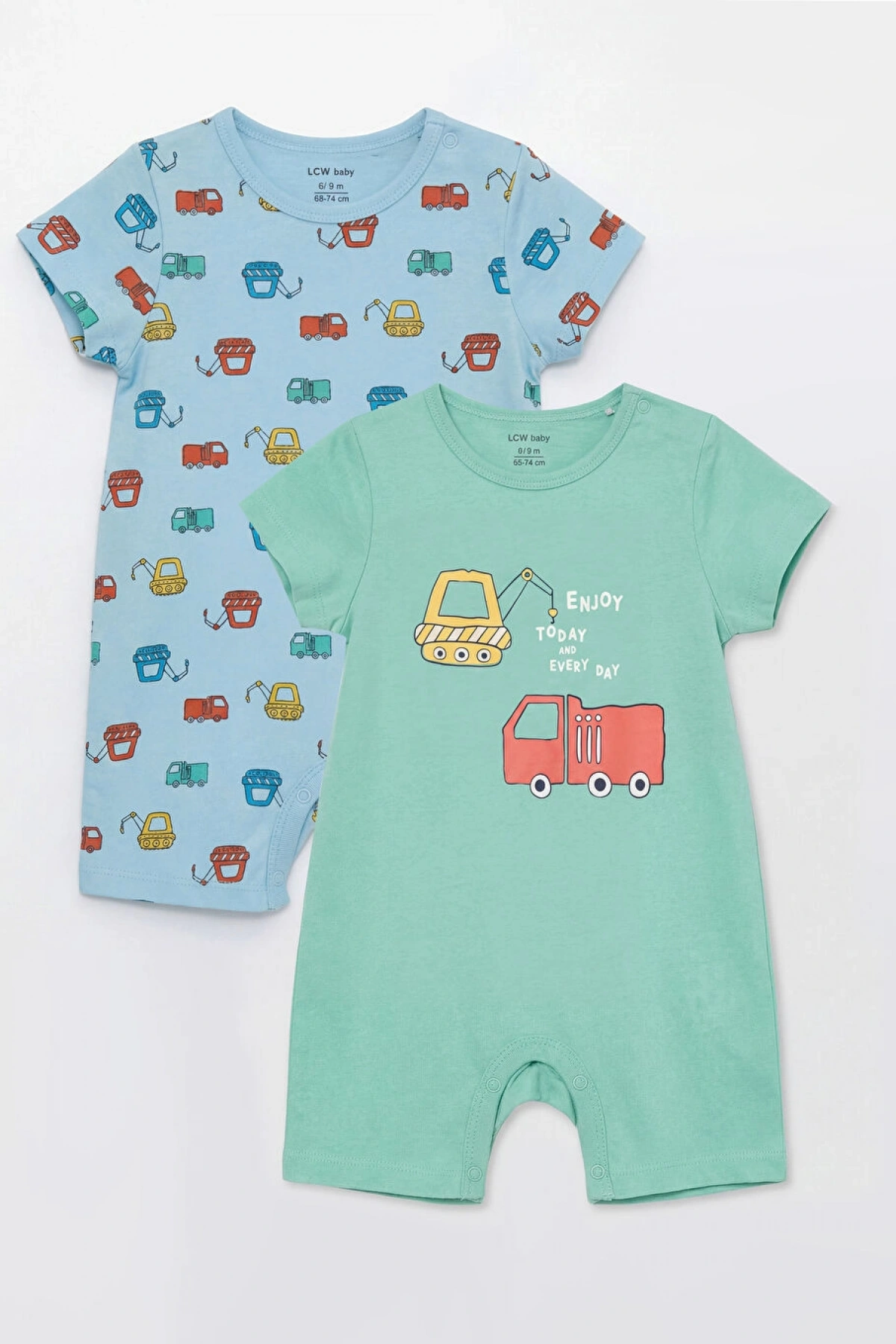 LC Waikiki LCW baby Bisiklet Yaka Baskılı Erkek Bebek Tulum 2li