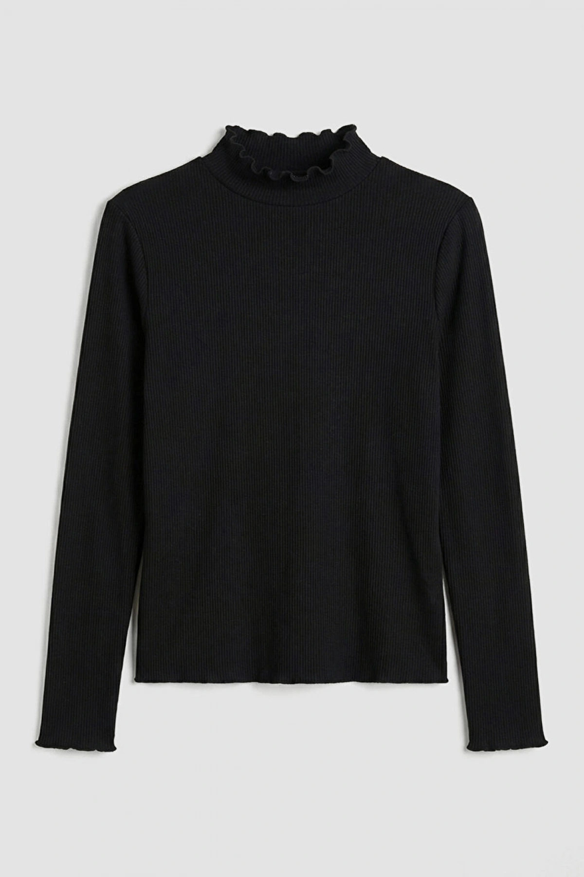 LCW Modest Siyah Fırfırlı Dik Yaka Kadın Body