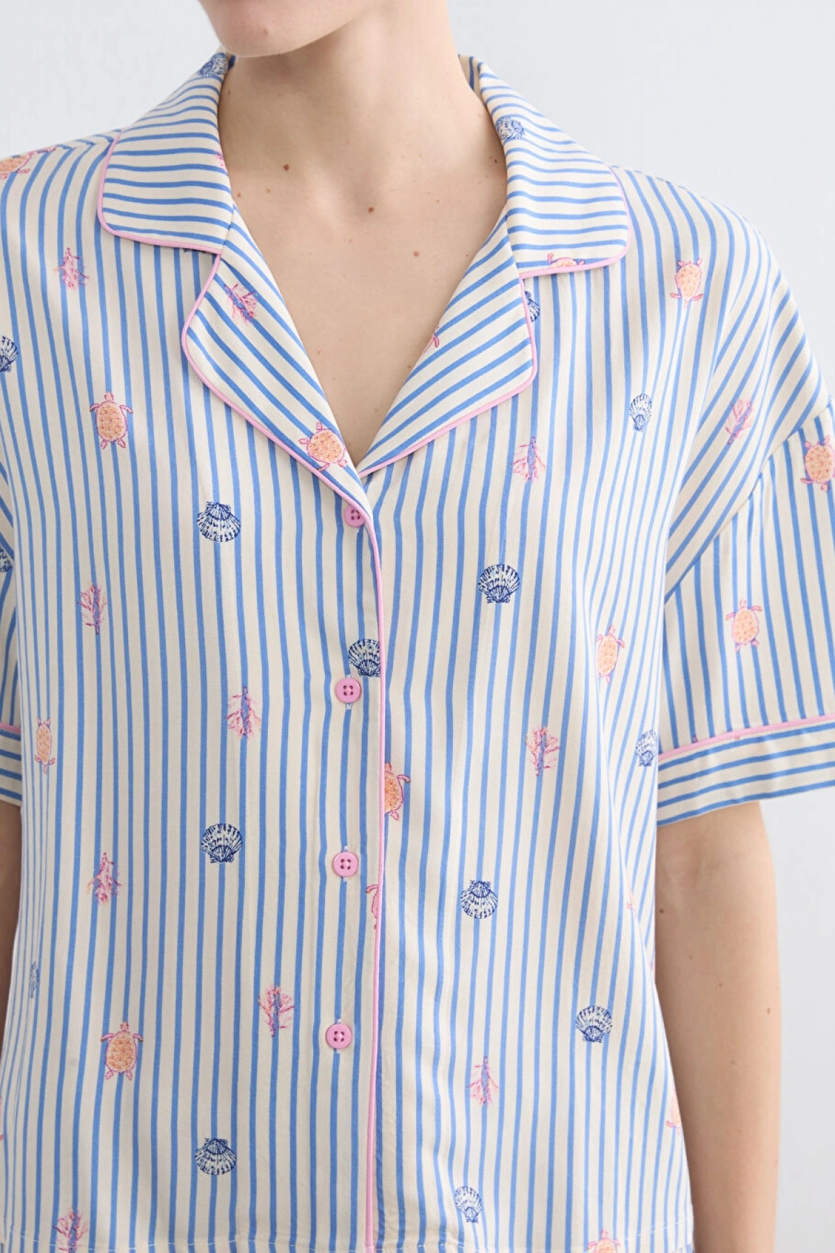 LCW DREAM Ekru Gömlek Yaka Desenli Kadın Pijama Takımı