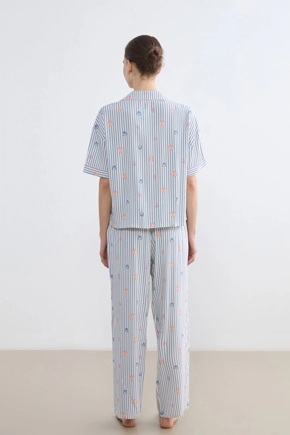 LCW DREAM Ekru Gömlek Yaka Desenli Kadın Pijama Takımı