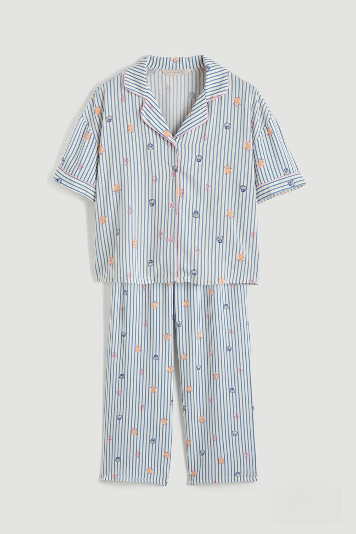 LCW DREAM Ekru Gömlek Yaka Desenli Kadın Pijama Takımı