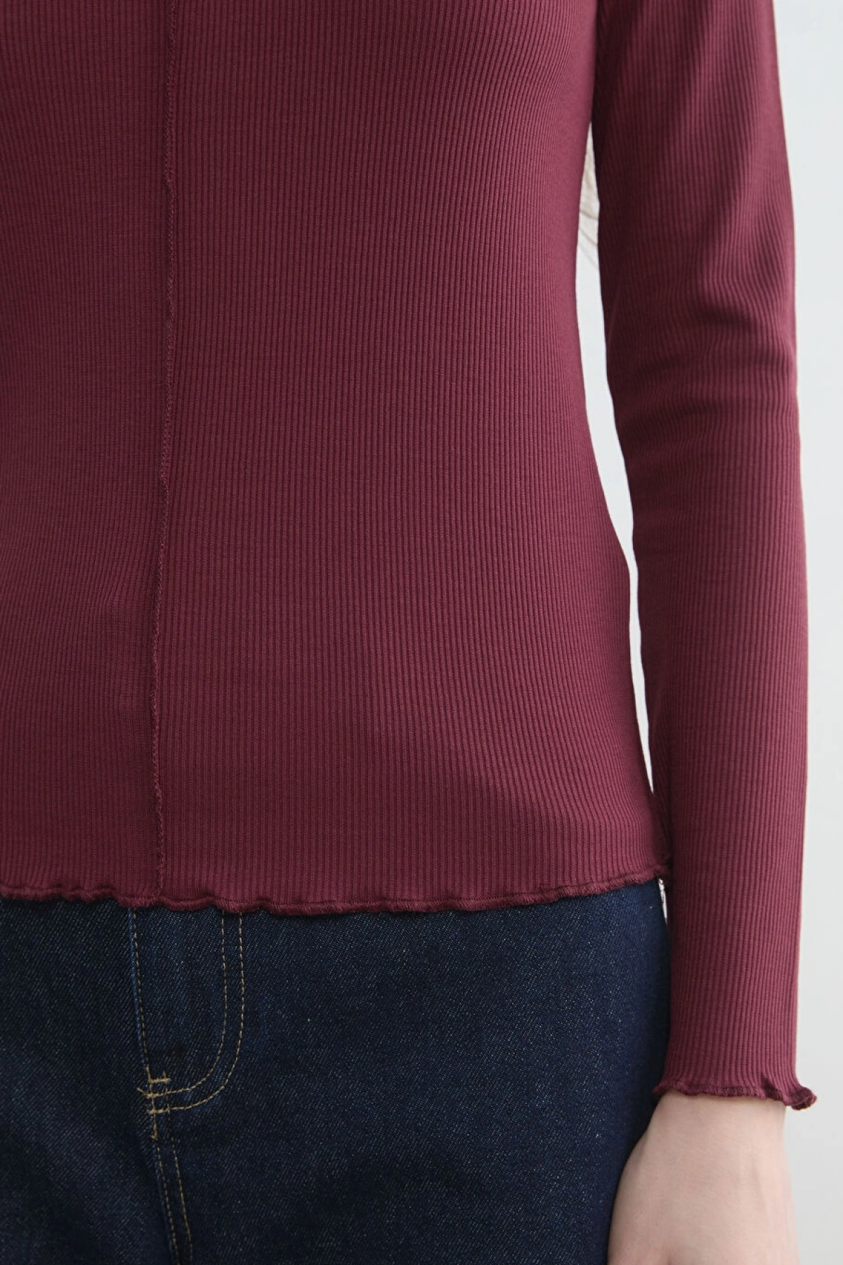 LCW Modest Bordo Fırfırlı Dik Yaka Kadın Body