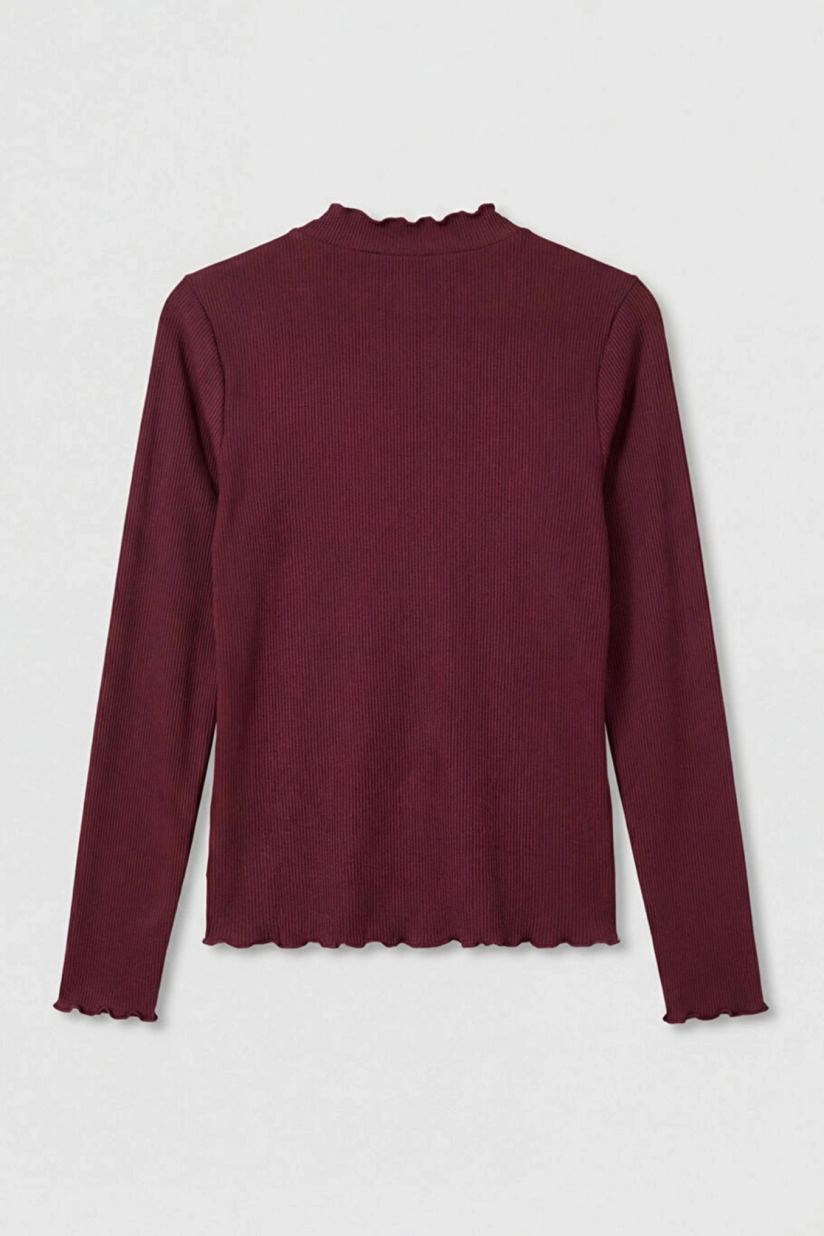LCW Modest Bordo Fırfırlı Dik Yaka Kadın Body