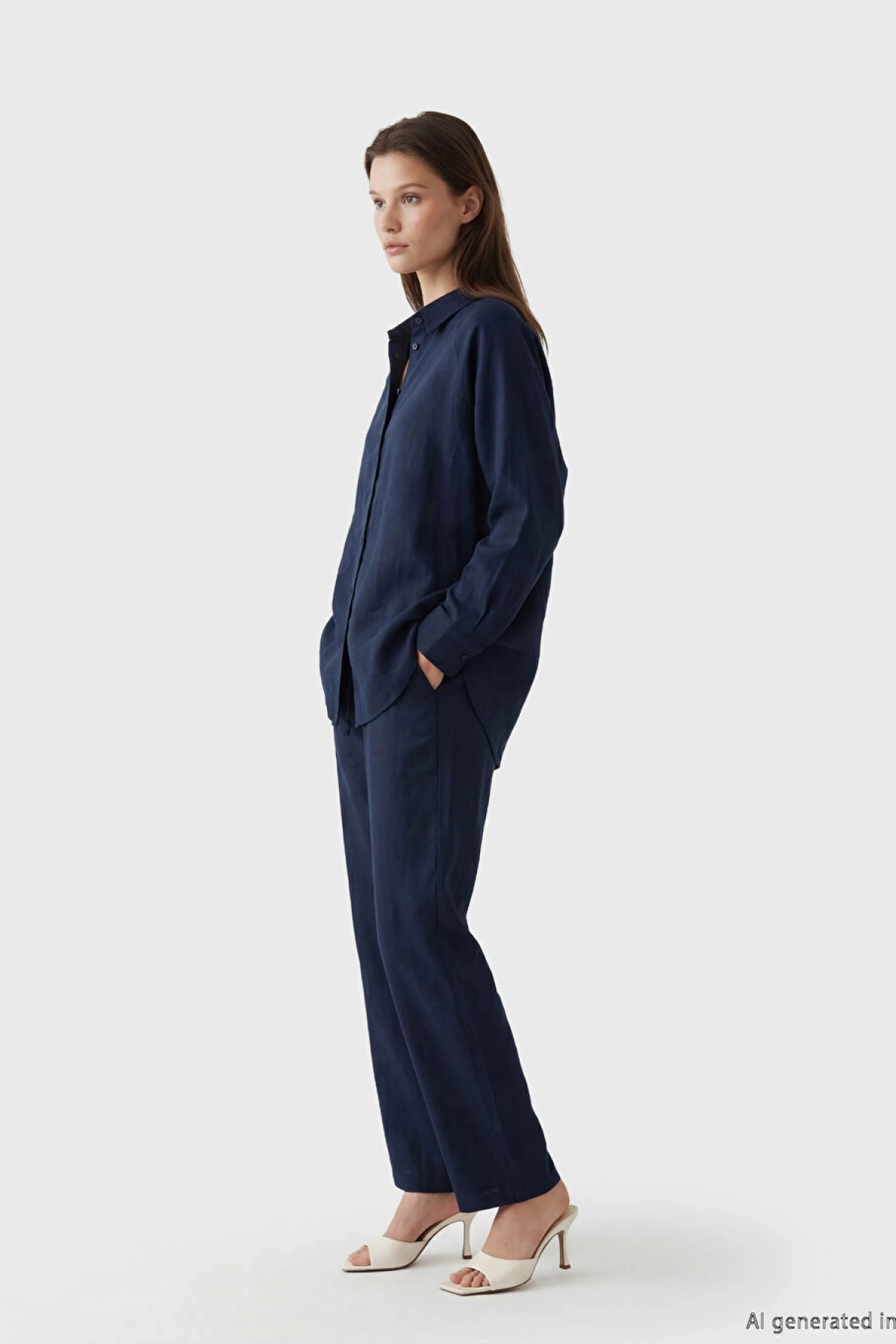 LCW Modest Lacivert Beli Lastikli Kadın Keten Pantolon