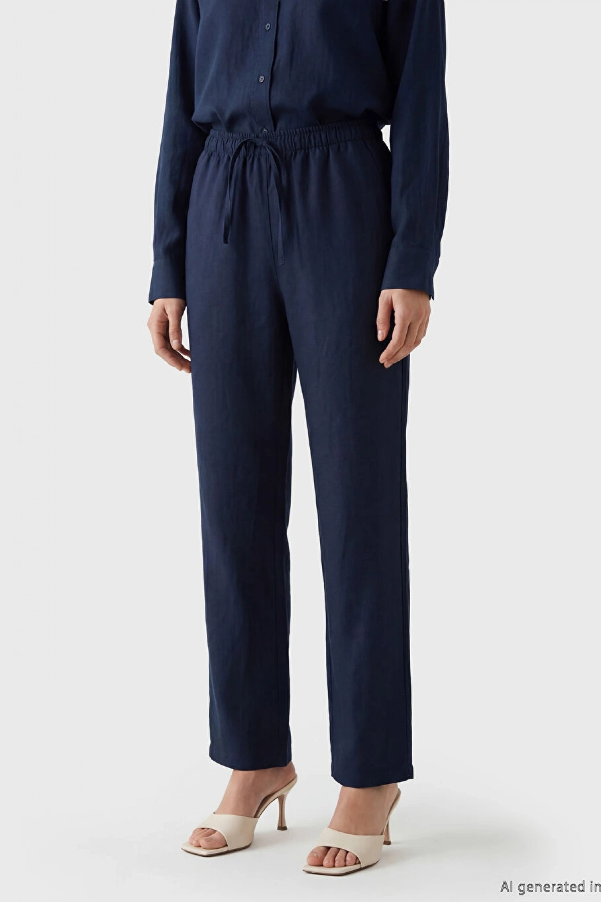 LCW Modest Lacivert Beli Lastikli Kadın Keten Pantolon