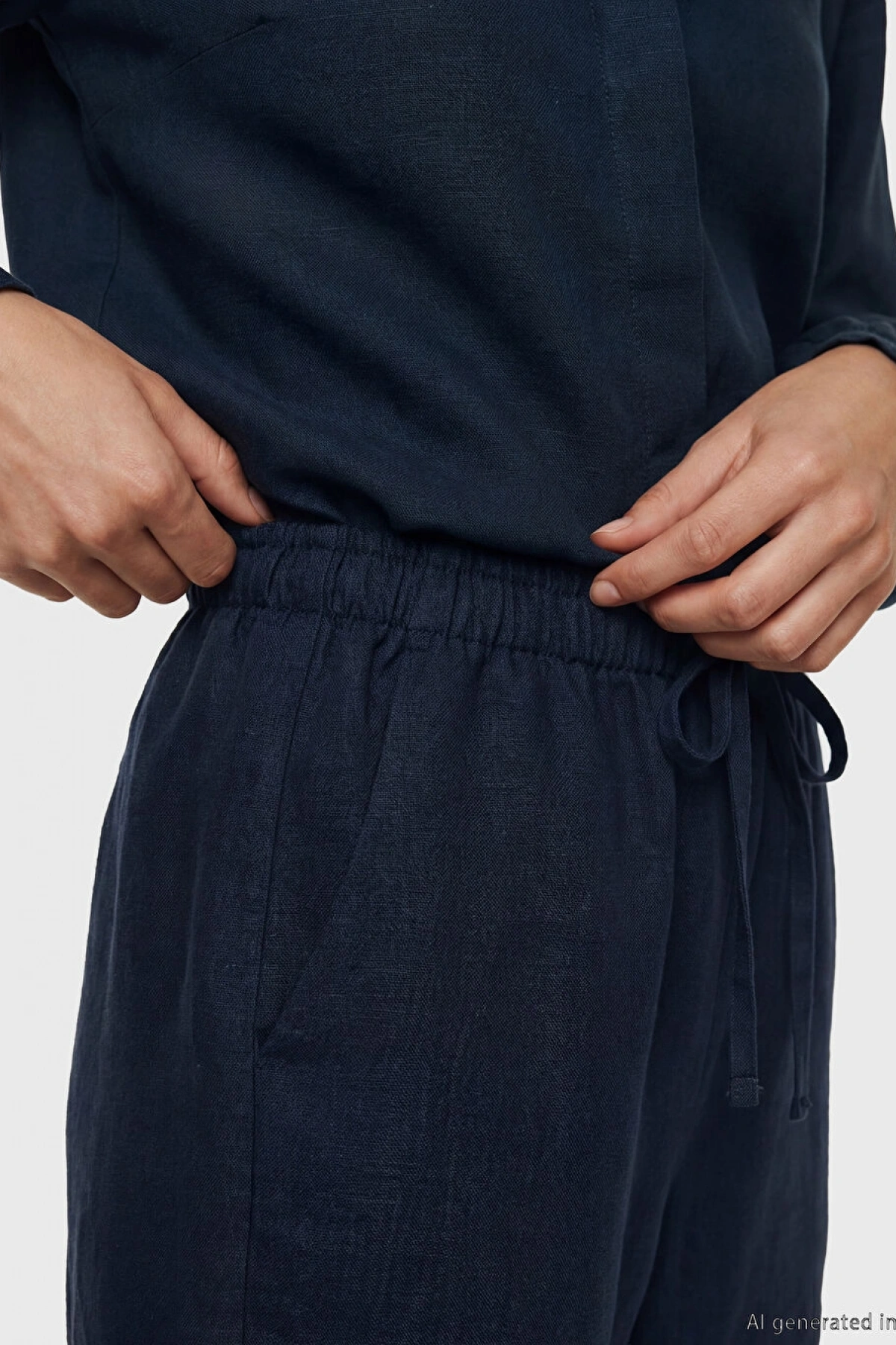 LCW Modest Lacivert Beli Lastikli Kadın Keten Pantolon