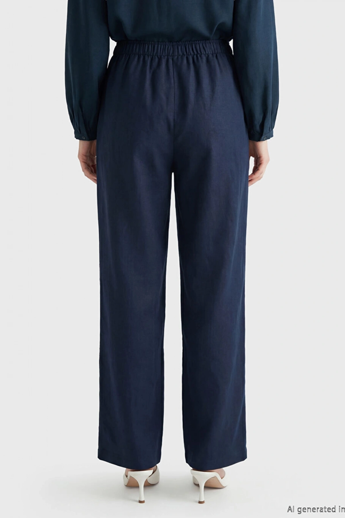 LCW Modest Lacivert Beli Lastikli Kadın Keten Pantolon