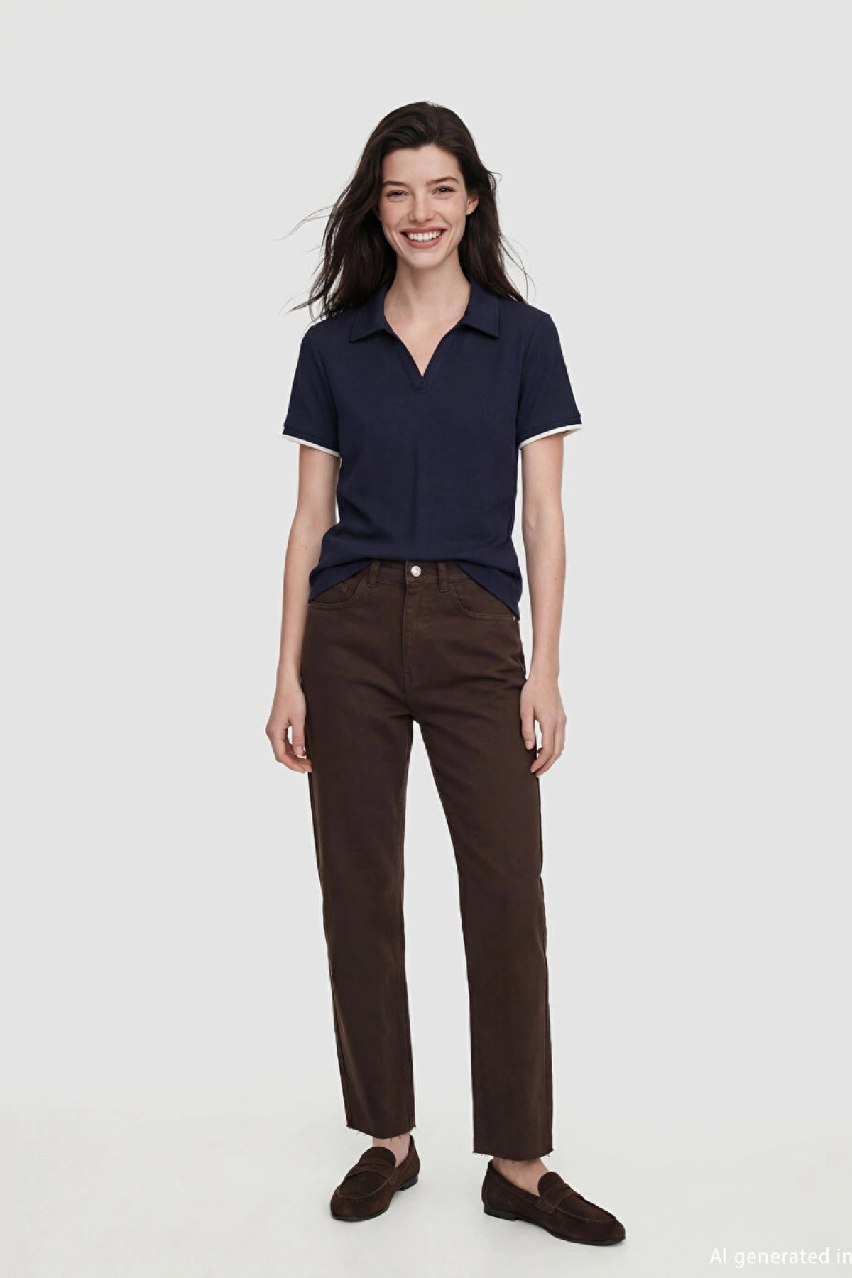 LCW Comfort Lacivert Polo Yaka Kadın Tişört