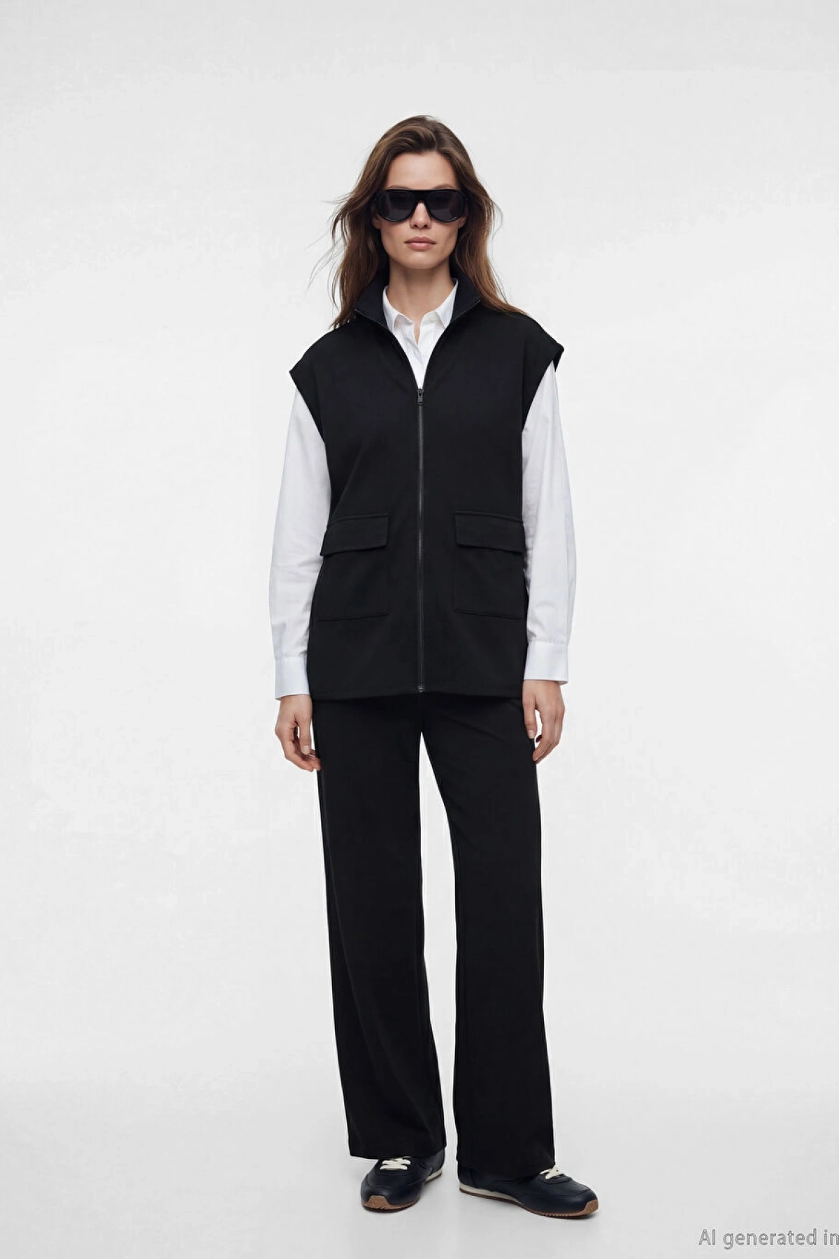 LCW Modest Siyah Dik Yaka Oversize Büzgülü Kadın Yelek