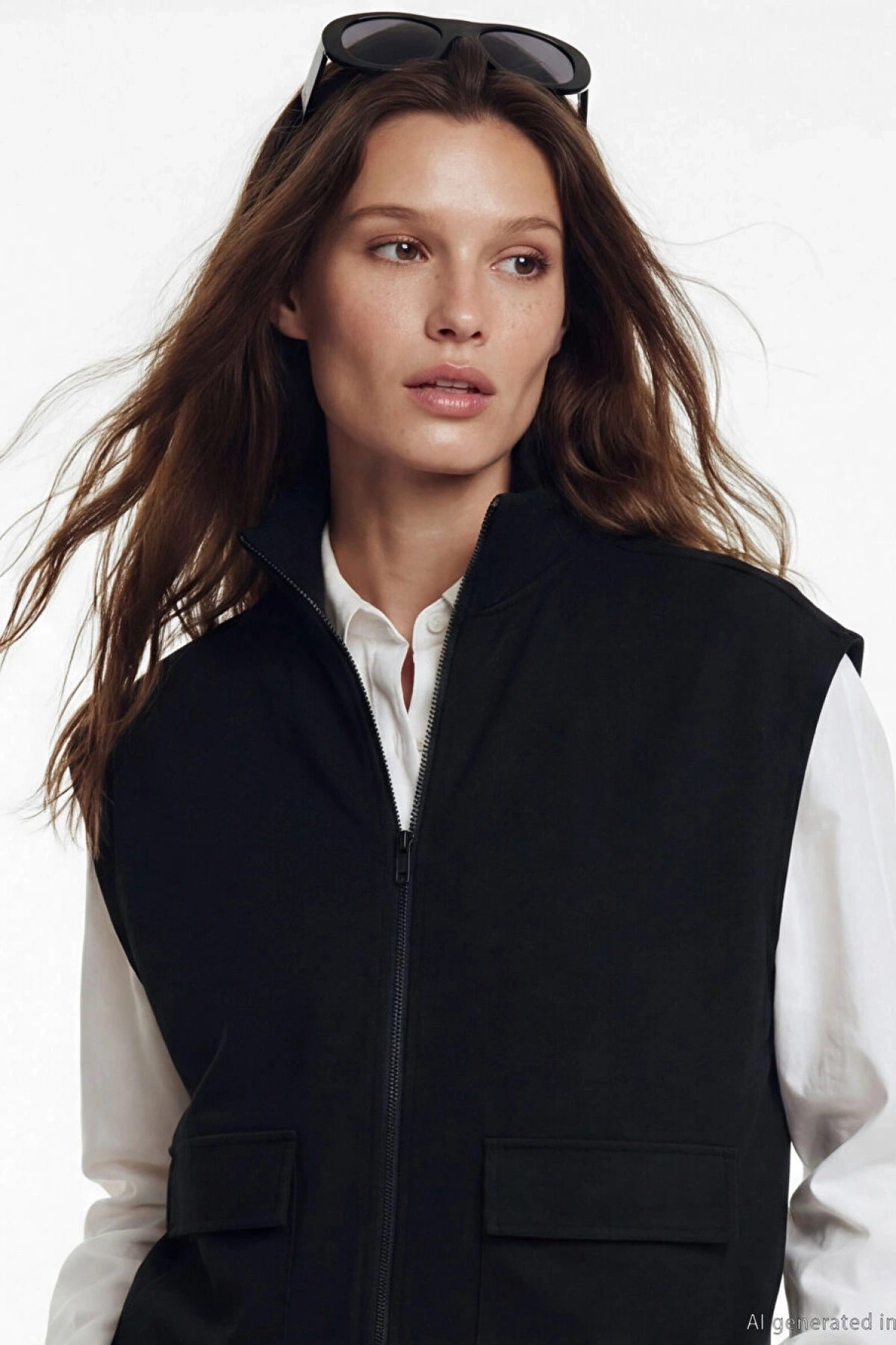 LCW Modest Siyah Dik Yaka Oversize Büzgülü Kadın Yelek