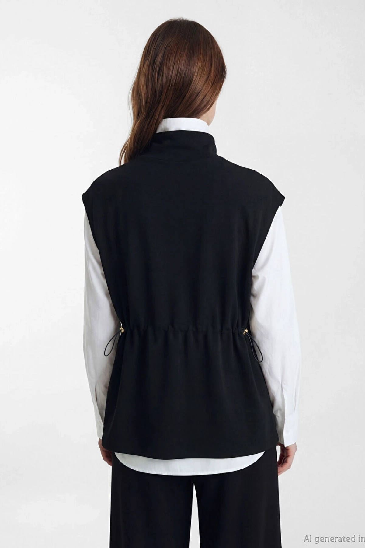 LCW Modest Siyah Dik Yaka Oversize Büzgülü Kadın Yelek
