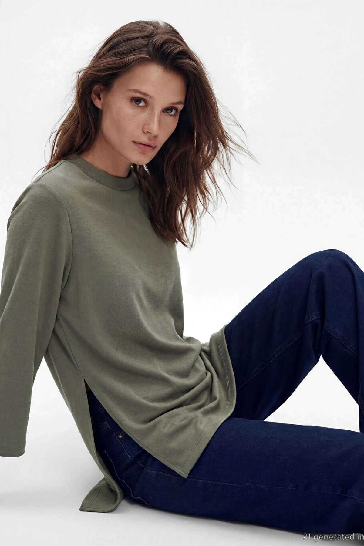 LCW Modest Yeşil Dik Yaka Kadın Sweatshirt Tunik