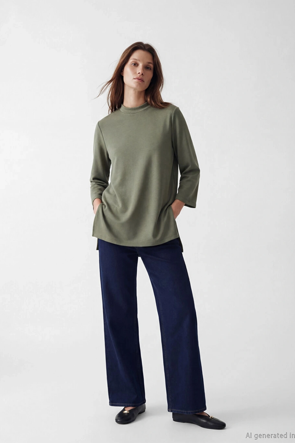 LCW Modest Yeşil Dik Yaka Kadın Sweatshirt Tunik