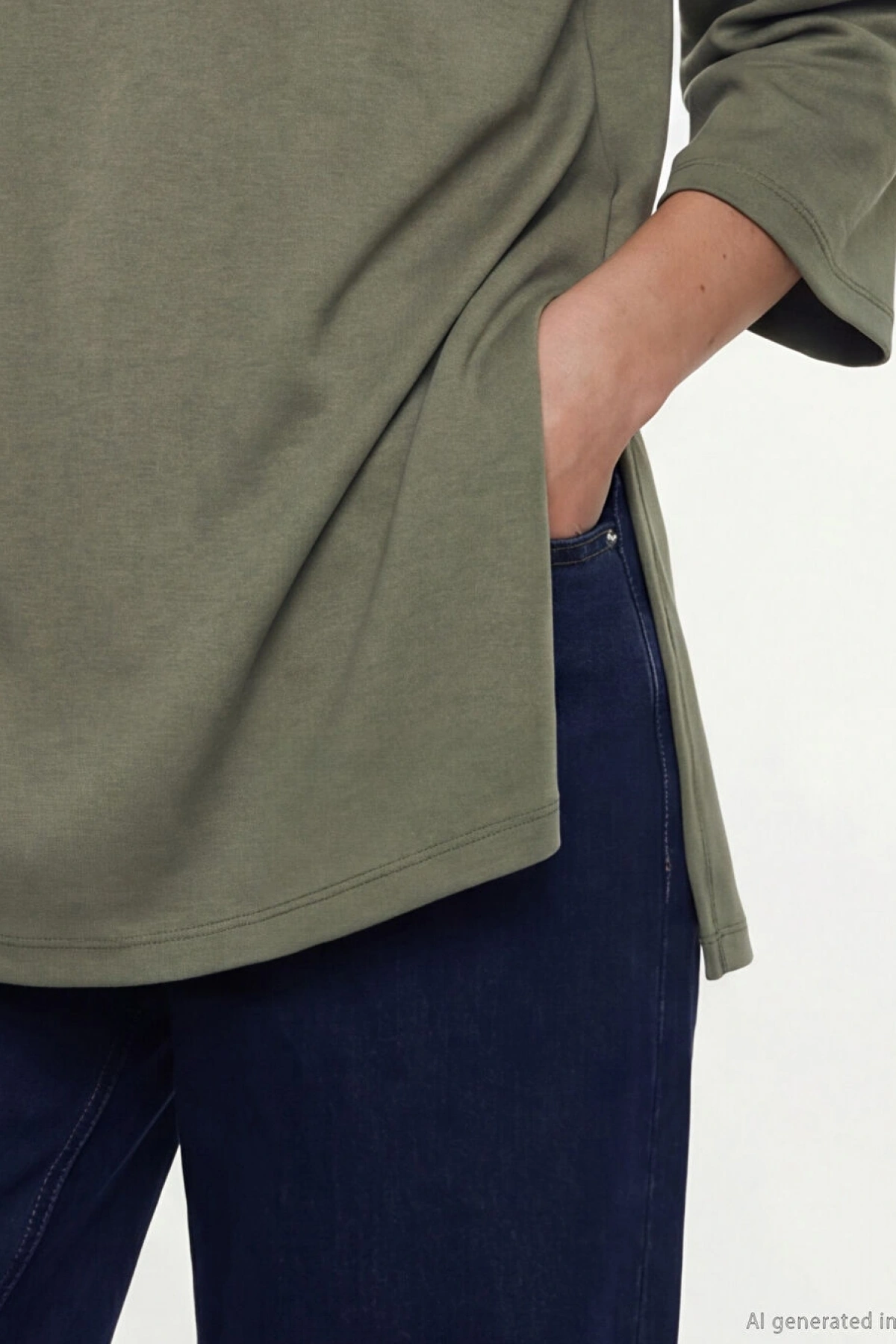 LCW Modest Yeşil Dik Yaka Kadın Sweatshirt Tunik