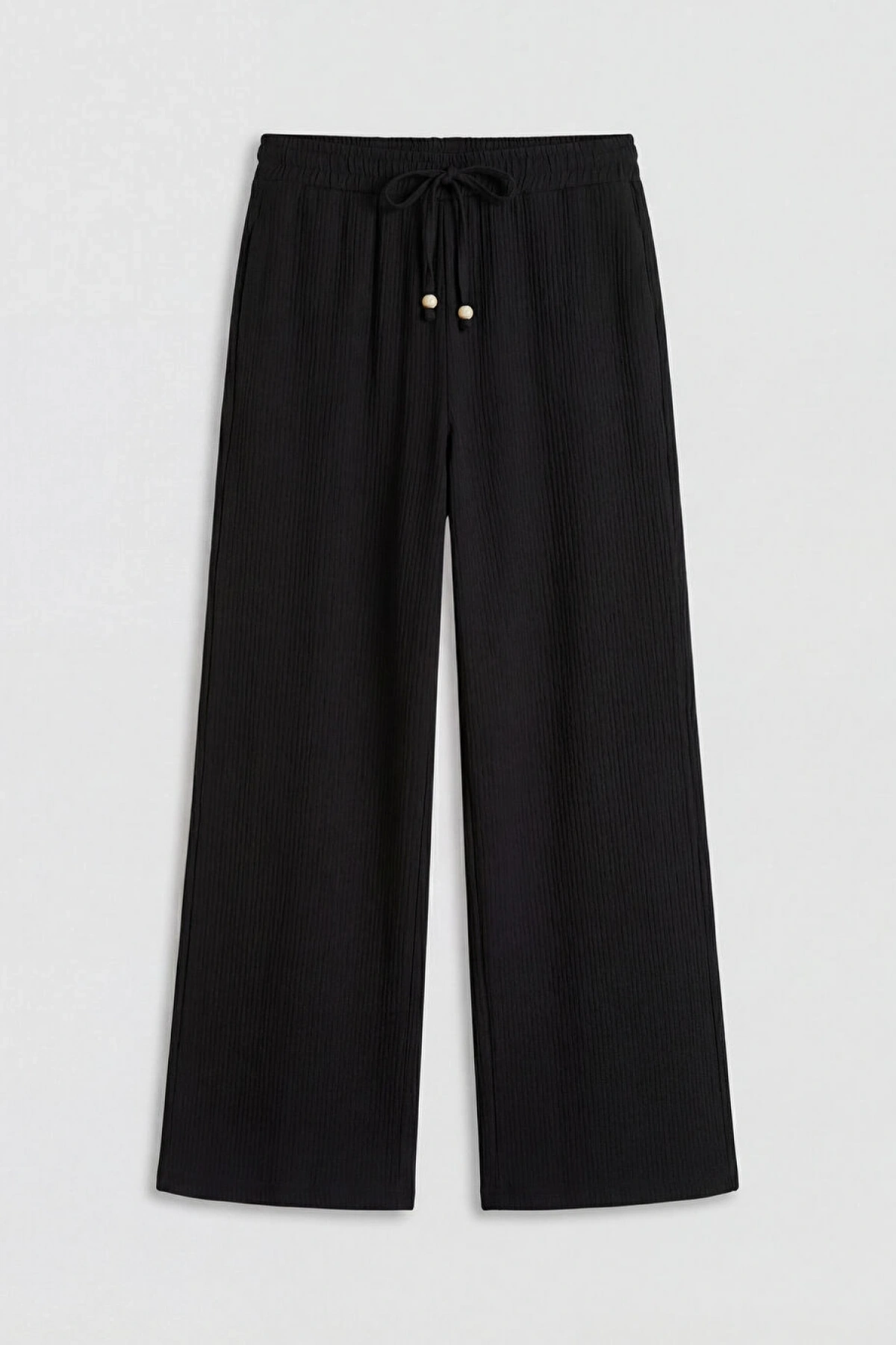 LCWAIKIKI Classic Siyah Beli Lastikli Geniş Paça Müslin Kadın Pantolon