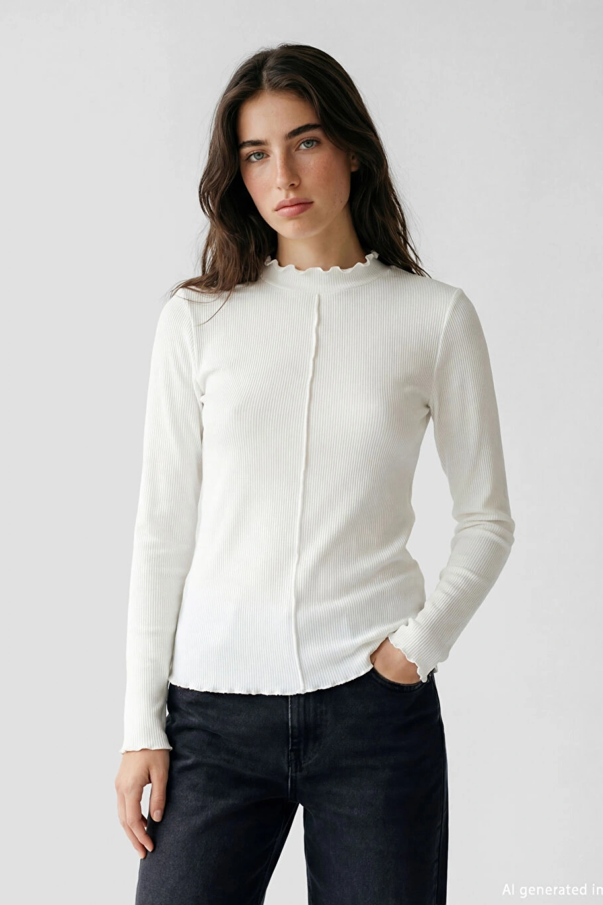 LCW Modest Beyaz Fırfırlı Dik Yaka Kadın Body
