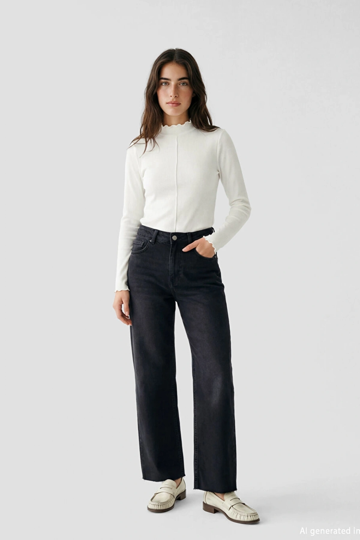 LCW Modest Beyaz Fırfırlı Dik Yaka Kadın Body