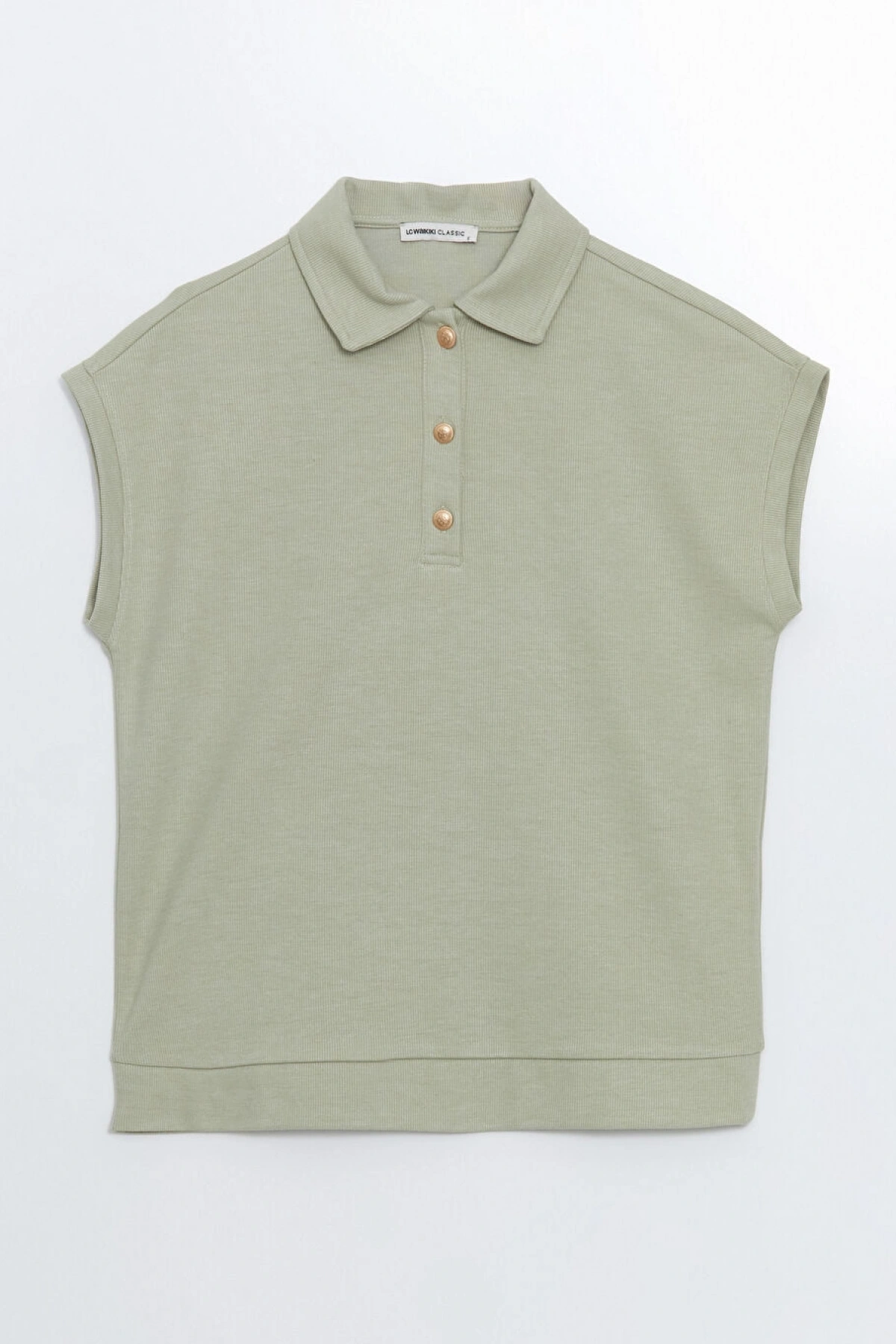 LCW EVERYDAY Yeşil Polo Yaka Dokulu Kadın Tişört