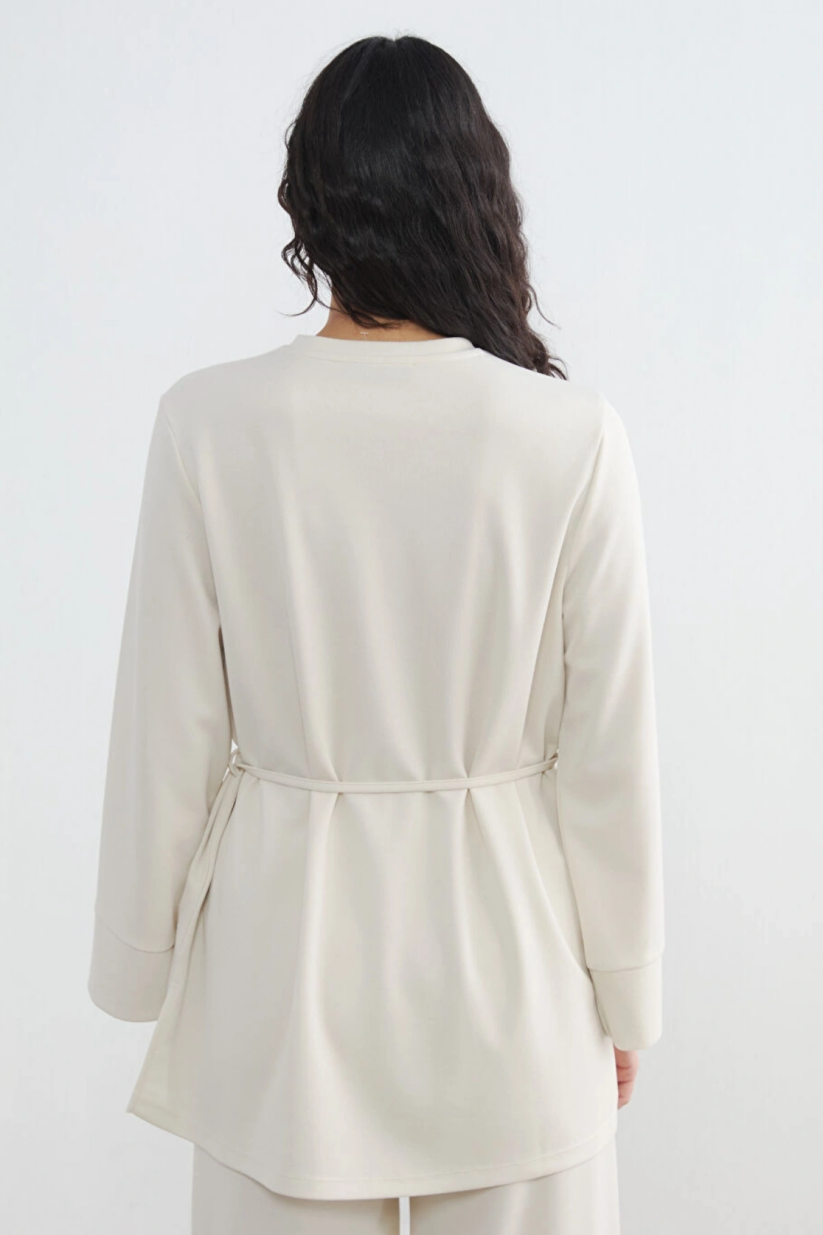 LCW Modest Bej Kuşaklı Soft Touch Kadın Sweatshirt Tunik