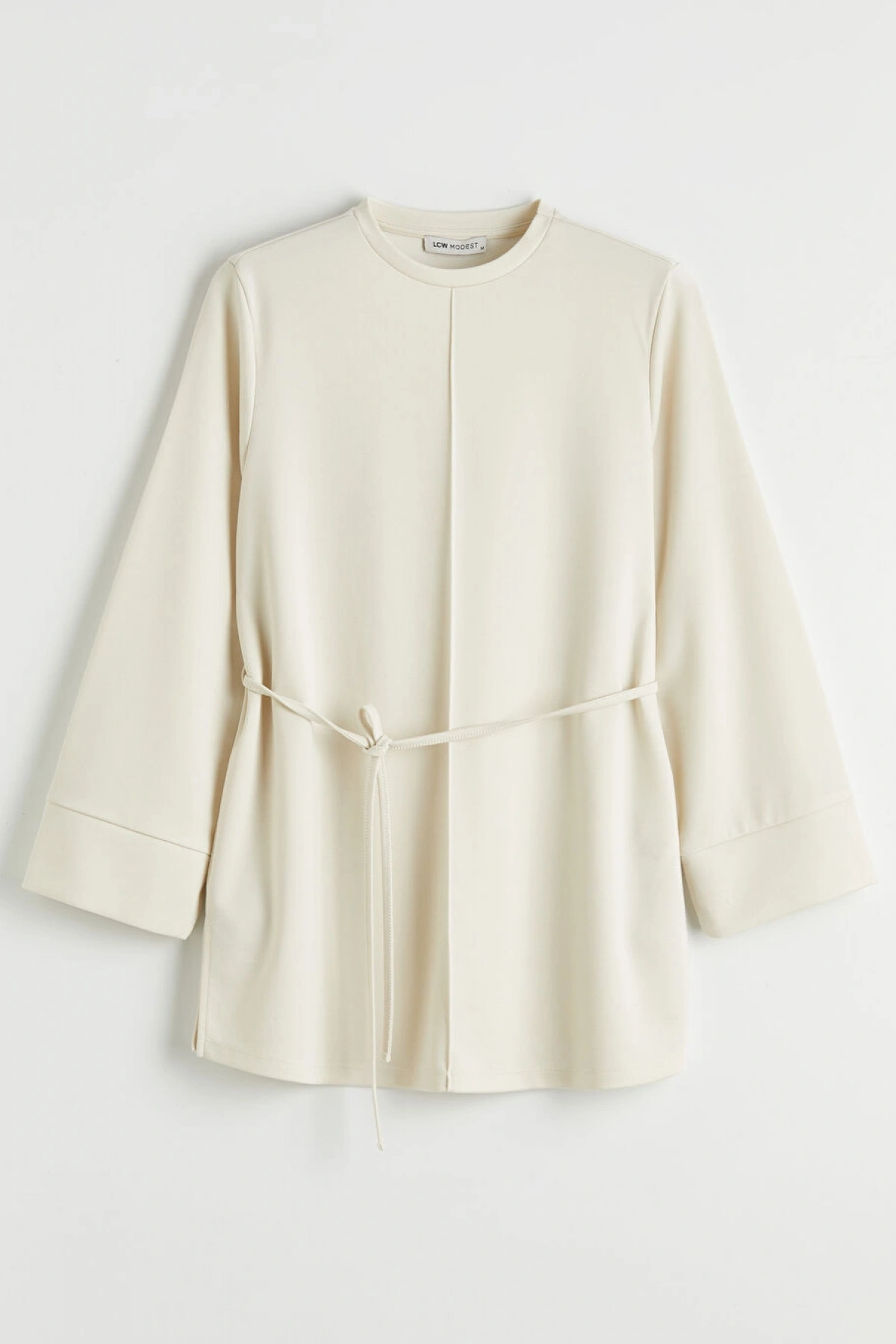 LCW Modest Bej Kuşaklı Soft Touch Kadın Sweatshirt Tunik
