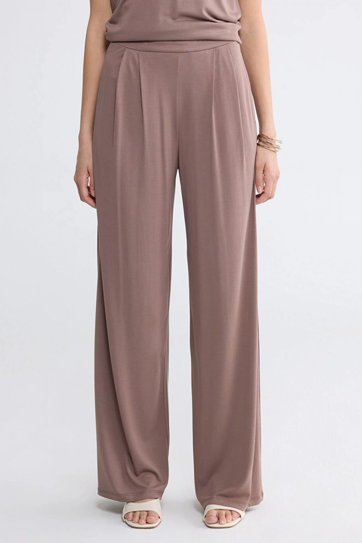 LCWAIKIKI Basic Kahverengi Beli Lastikli Geniş Paça Kadın Pantolon