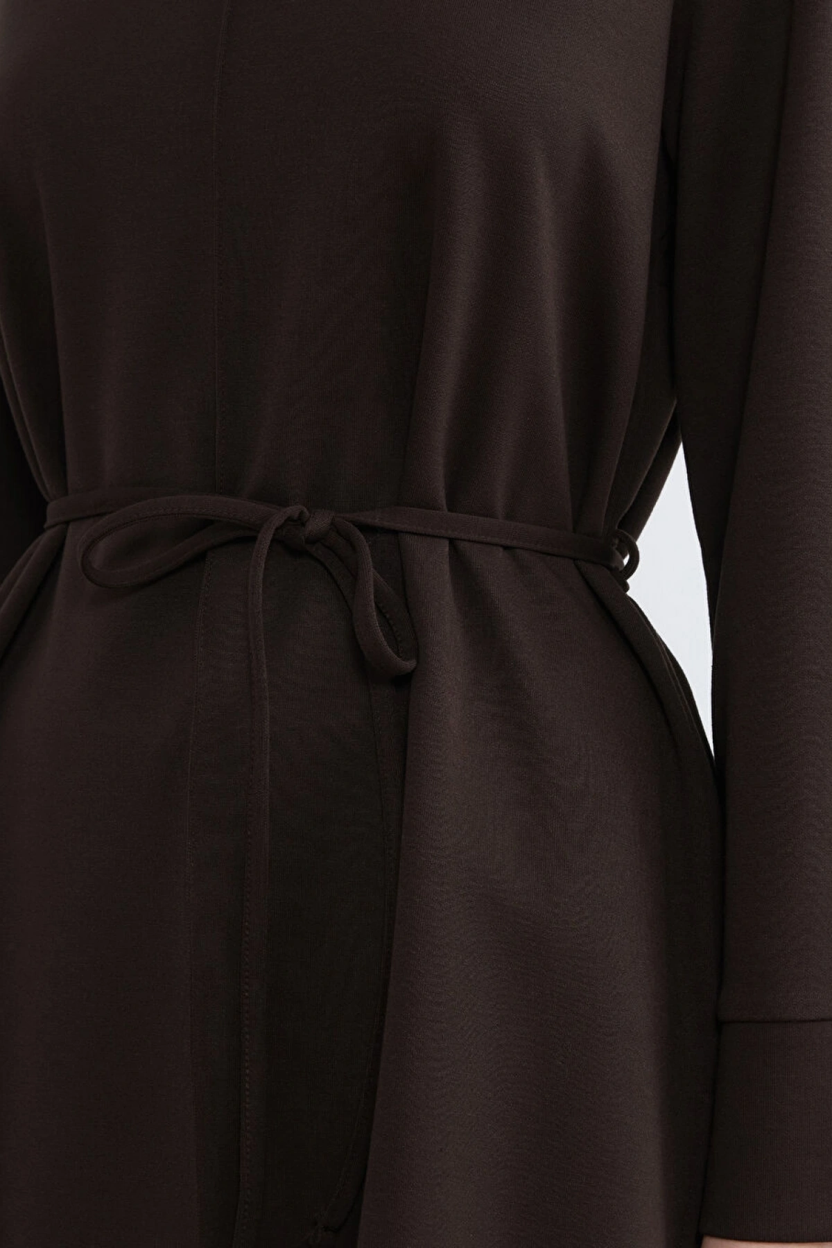 LCW Modest Kahverengi Kuşaklı Soft Touch Kadın Sweatshirt Tunik