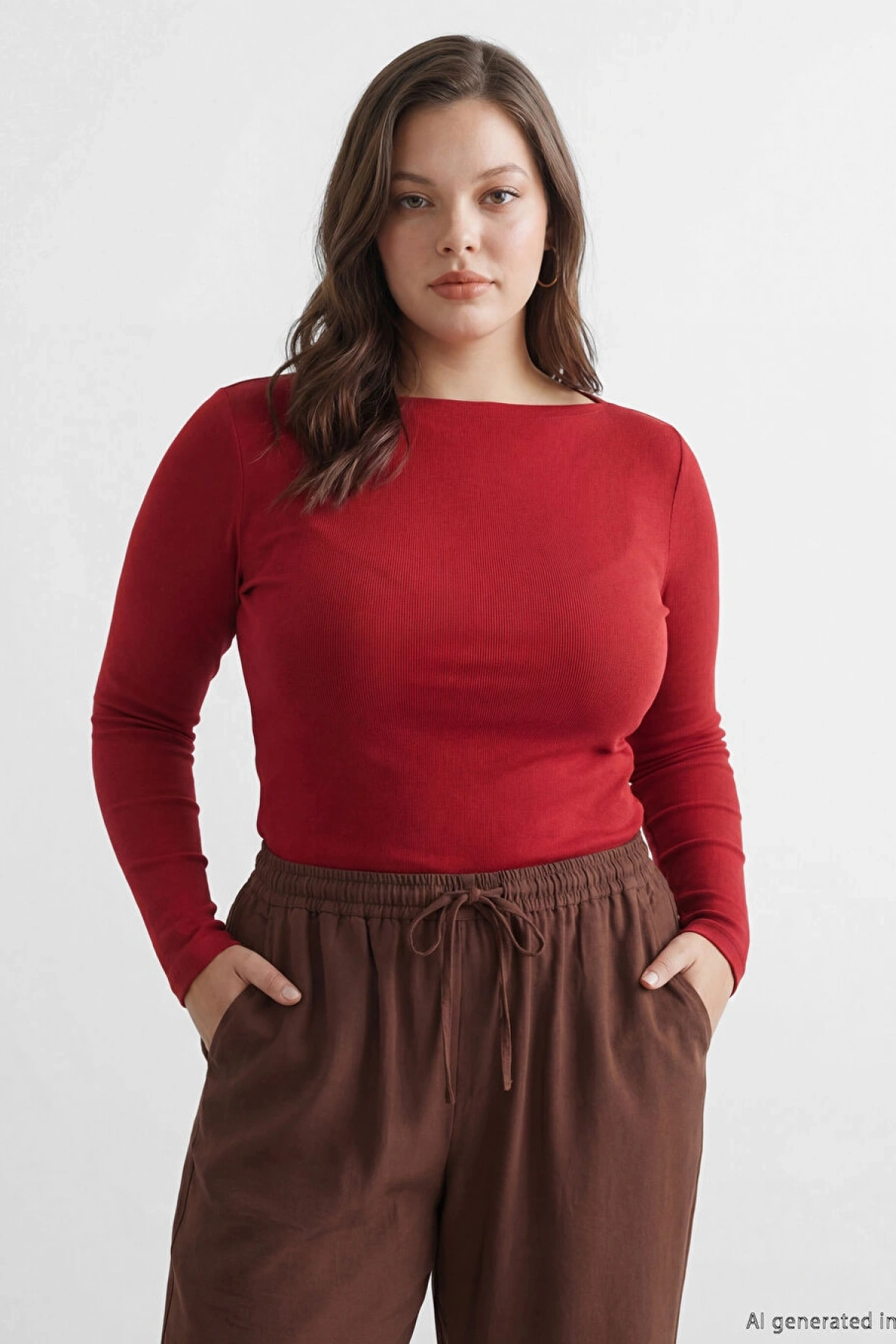 LCW STUDIO Kırmızı Kayık Yaka Fitilli Kadın Body