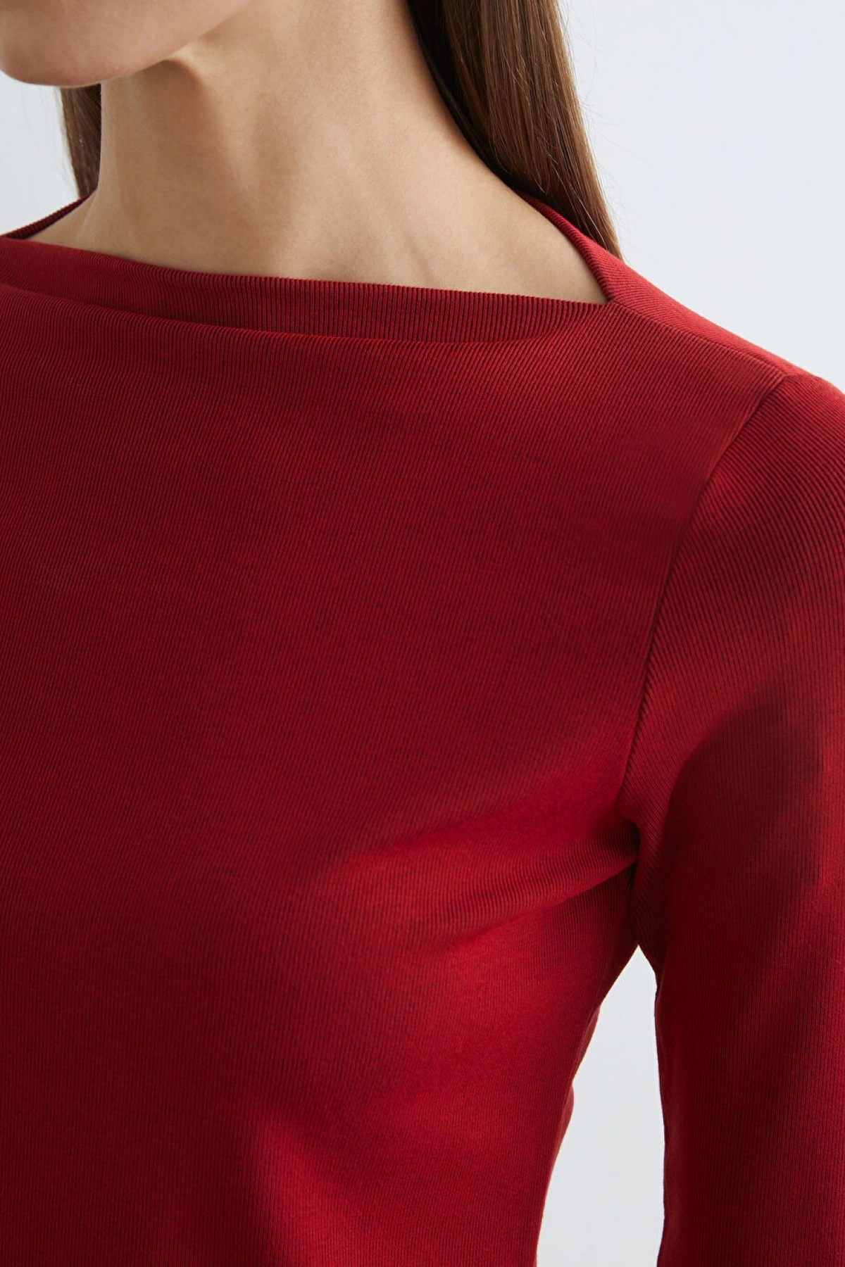 LCW STUDIO Kırmızı Kayık Yaka Fitilli Kadın Body