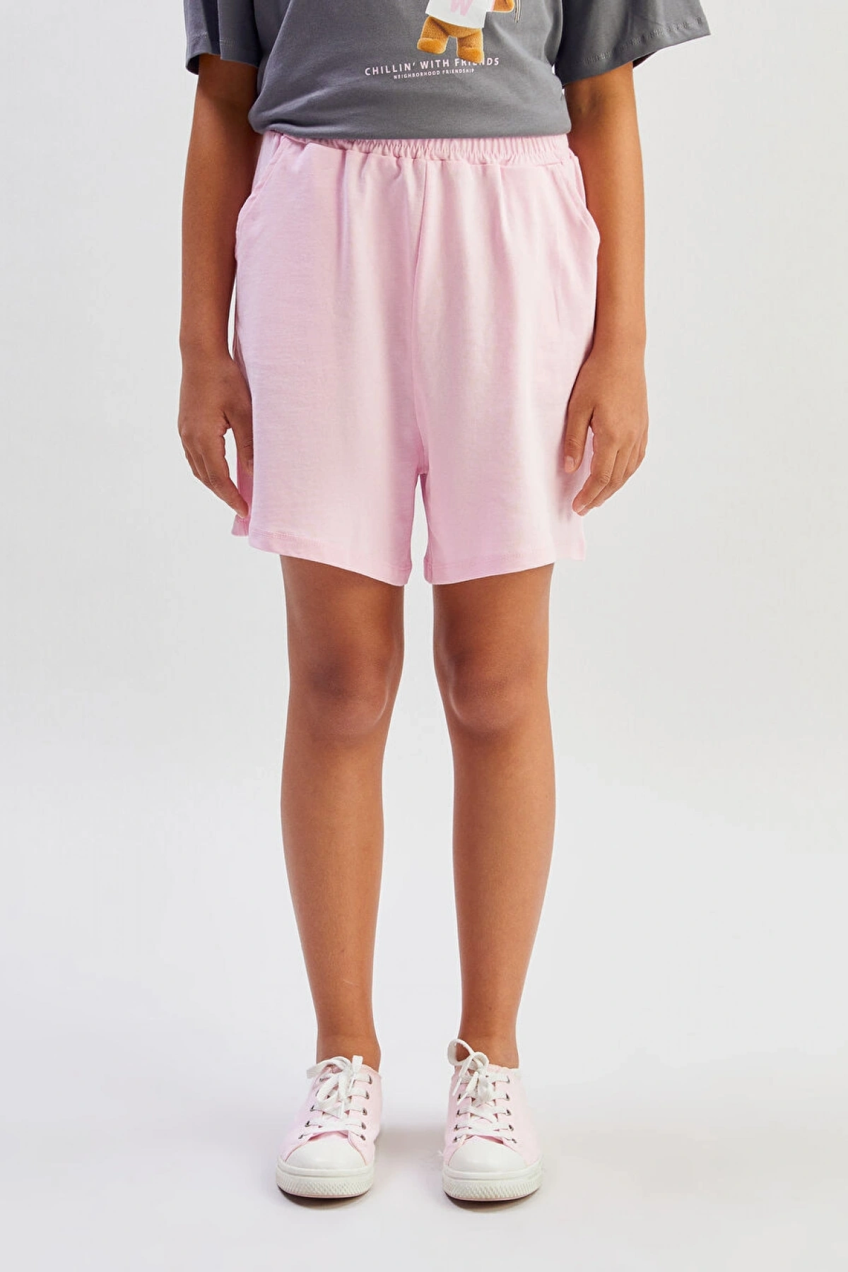 LCW Kids Pembe Beli Lastikli Kız Çocuk Şort