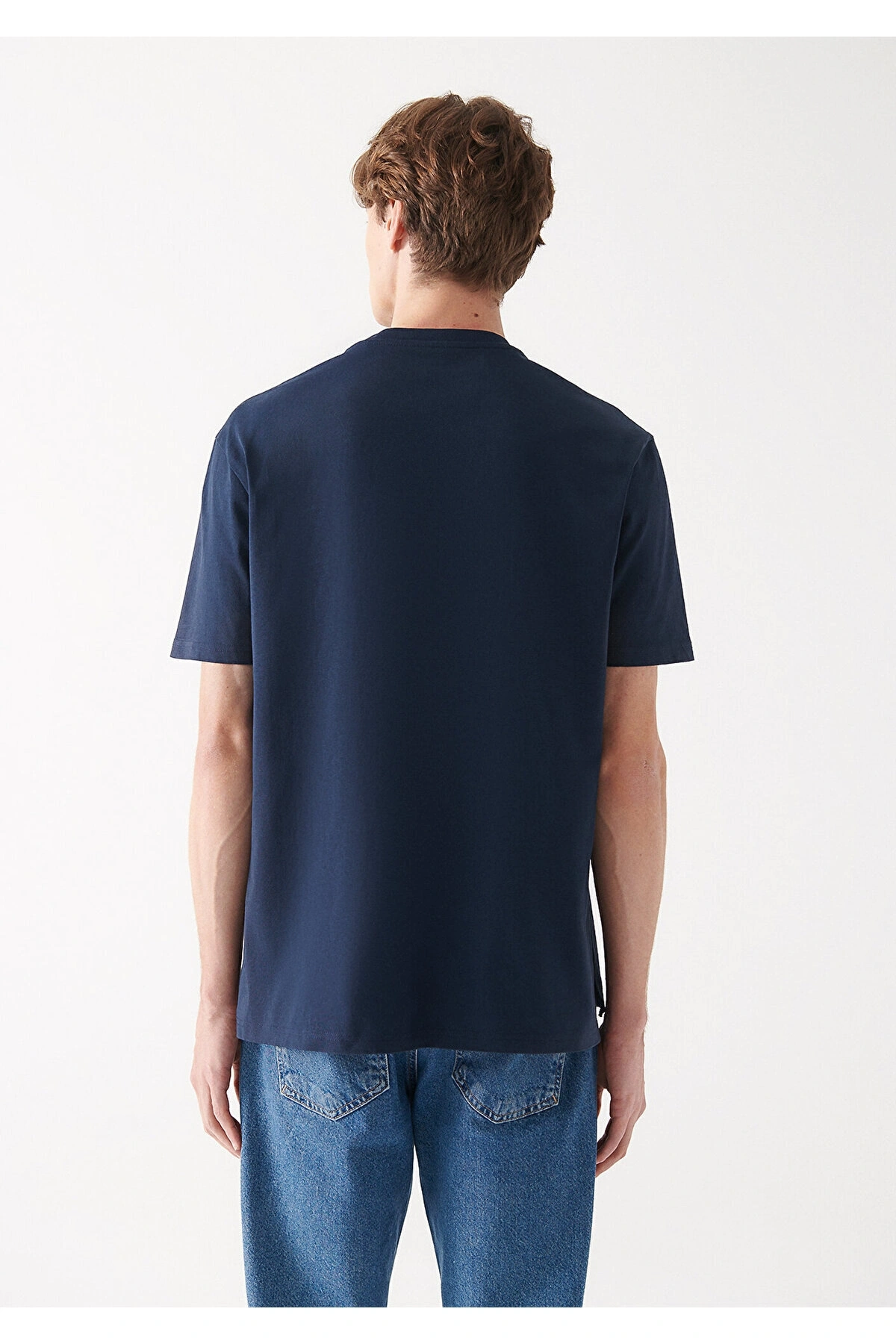 Mavi Cepli Lacivert Basic Tişört Loose Fit / Bol Rahat Kesim
