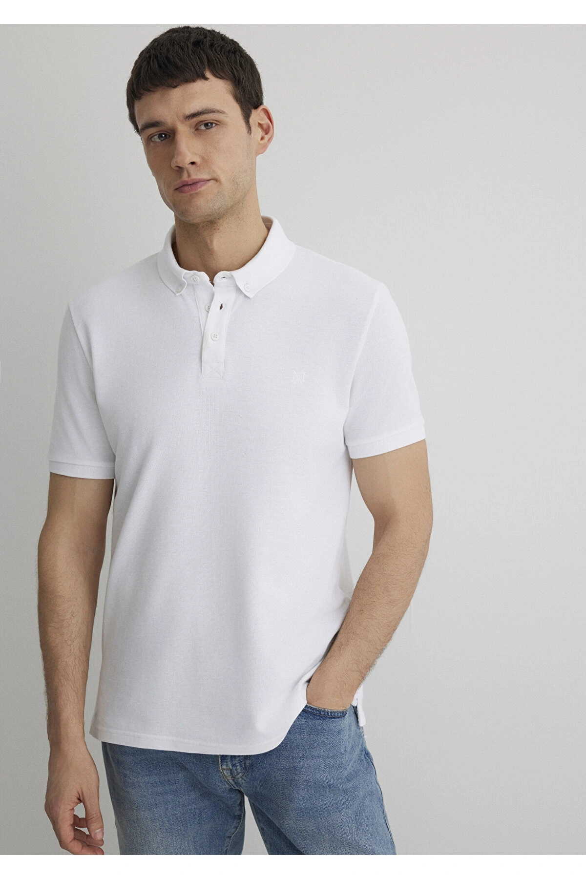 Mavi Beyaz Polo Tişört Slim Fit / Dar Kesim