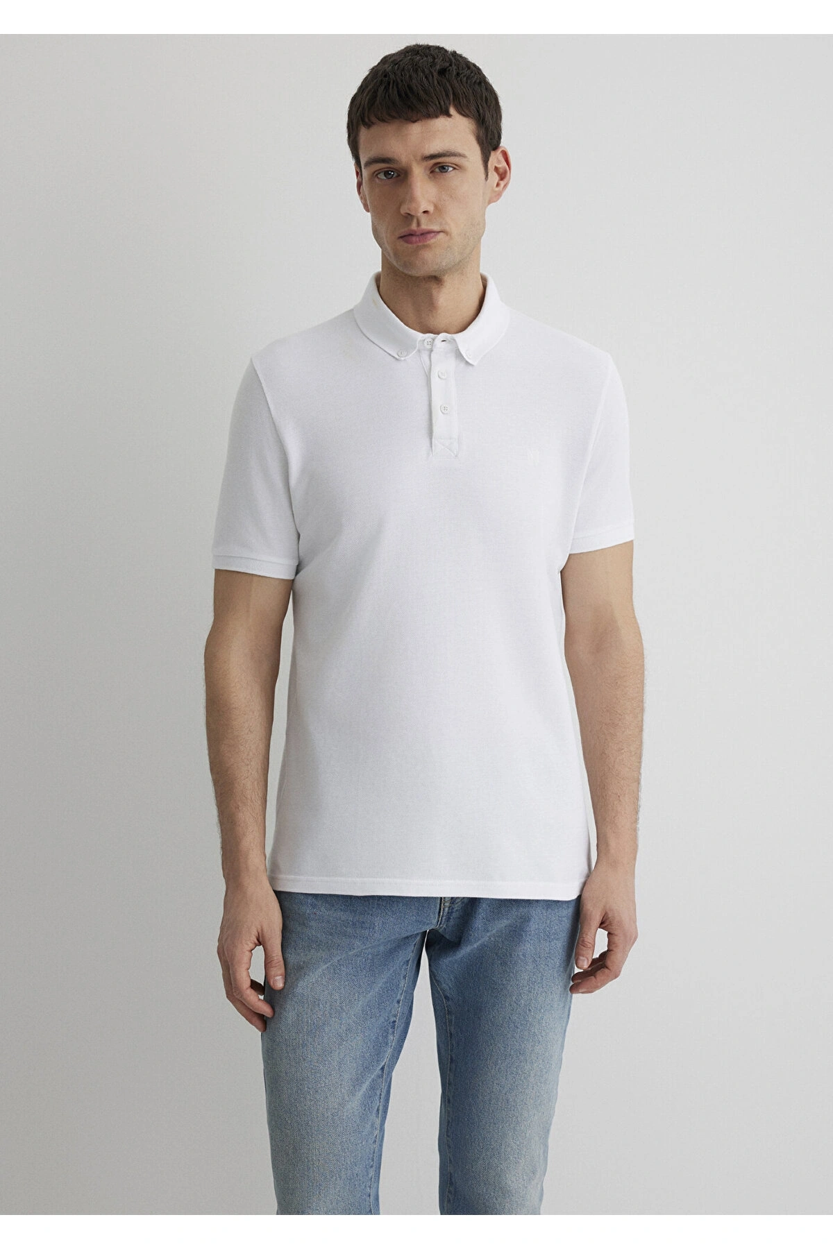 Mavi Beyaz Polo Tişört Slim Fit / Dar Kesim