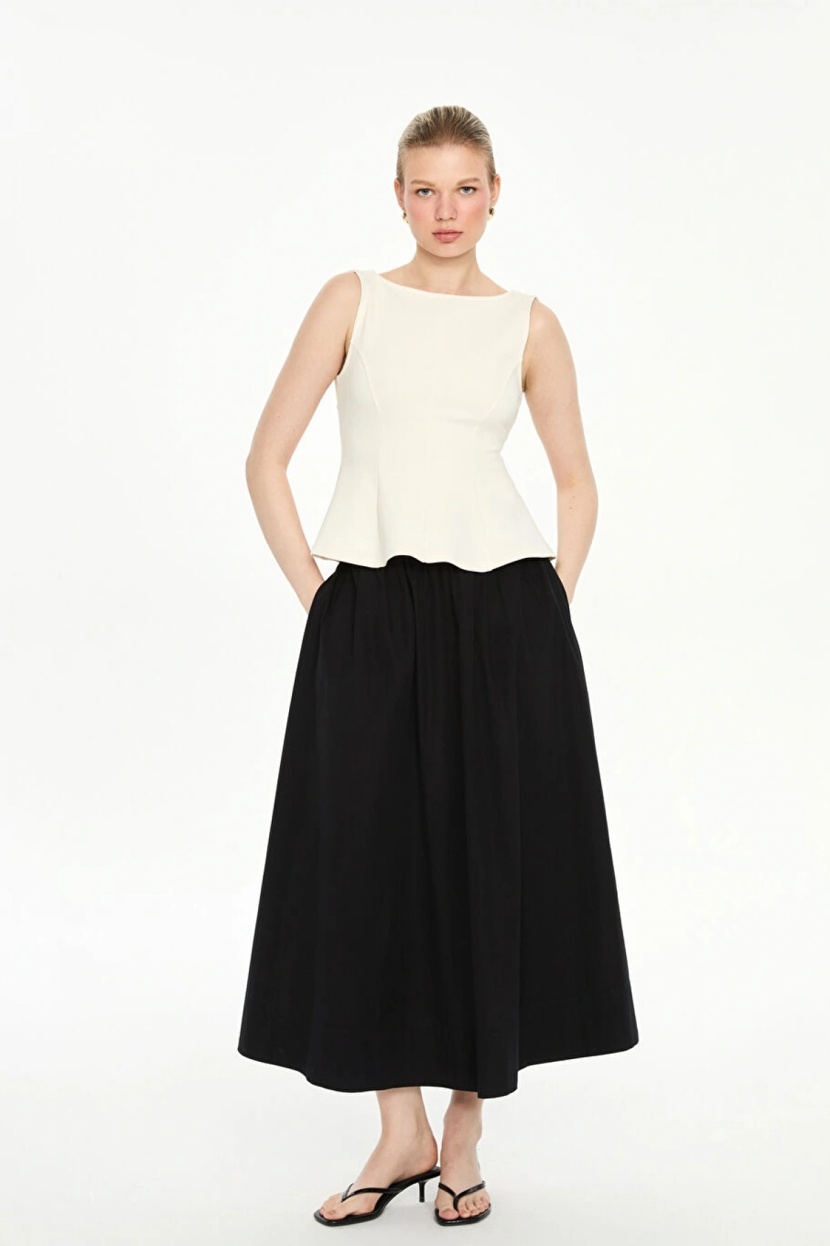 LCW Vision Ekru Kayık Yaka Peplum Bluz