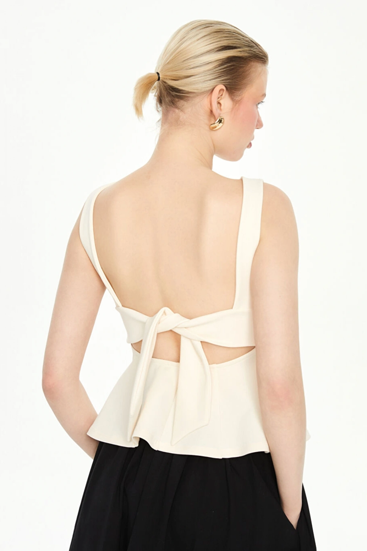LCW Vision Ekru Kayık Yaka Peplum Bluz
