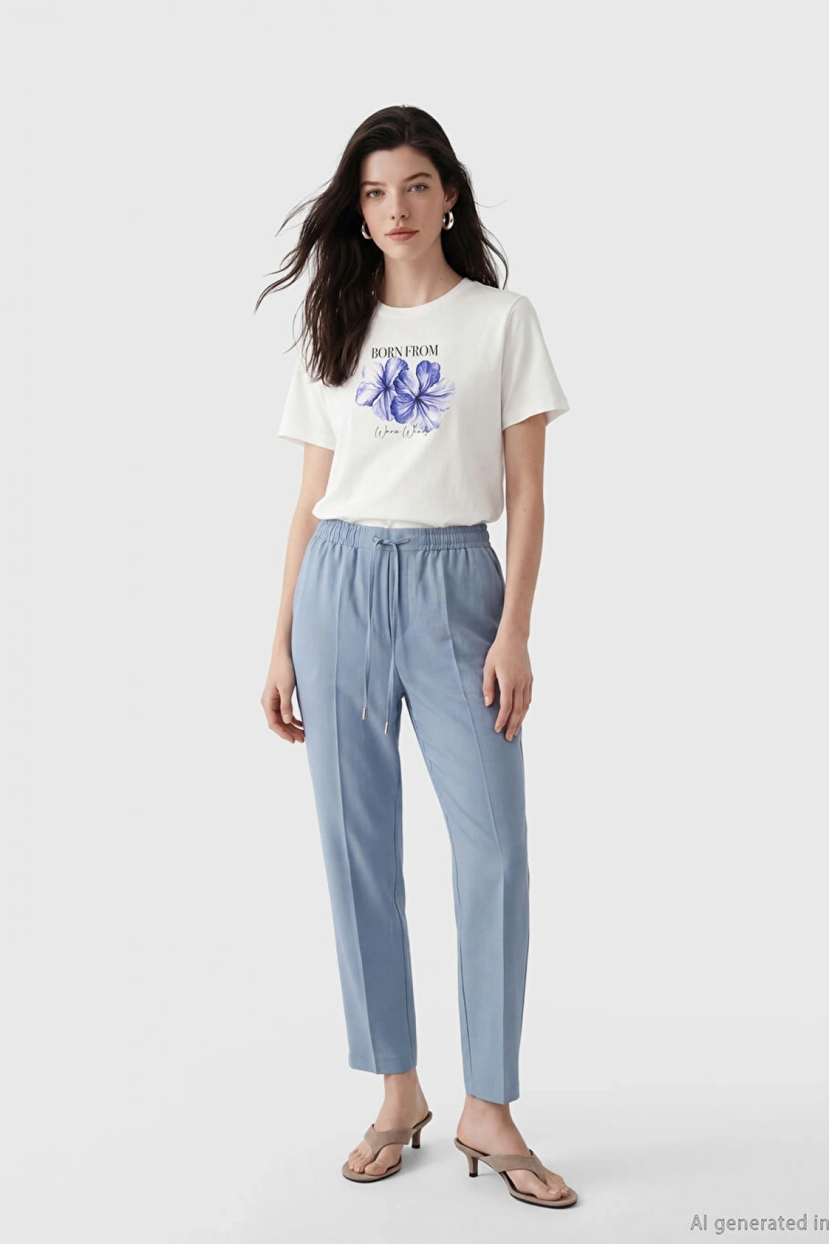 LCW Comfort Beyaz Bisiklet Yaka Baskılı Kadın Tişört