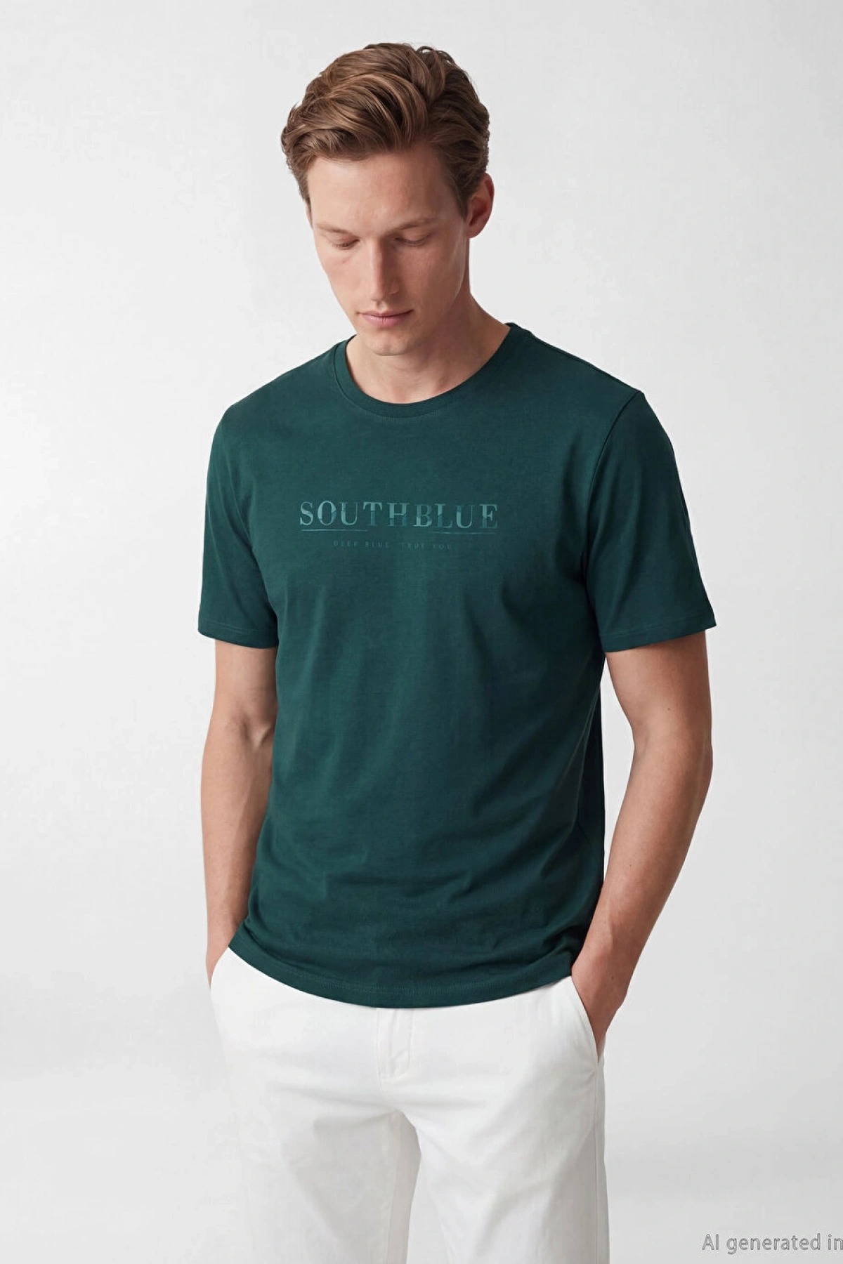 SOUTHBLUE Yeşil Bisiklet Yaka Baskılı Erkek Tişört