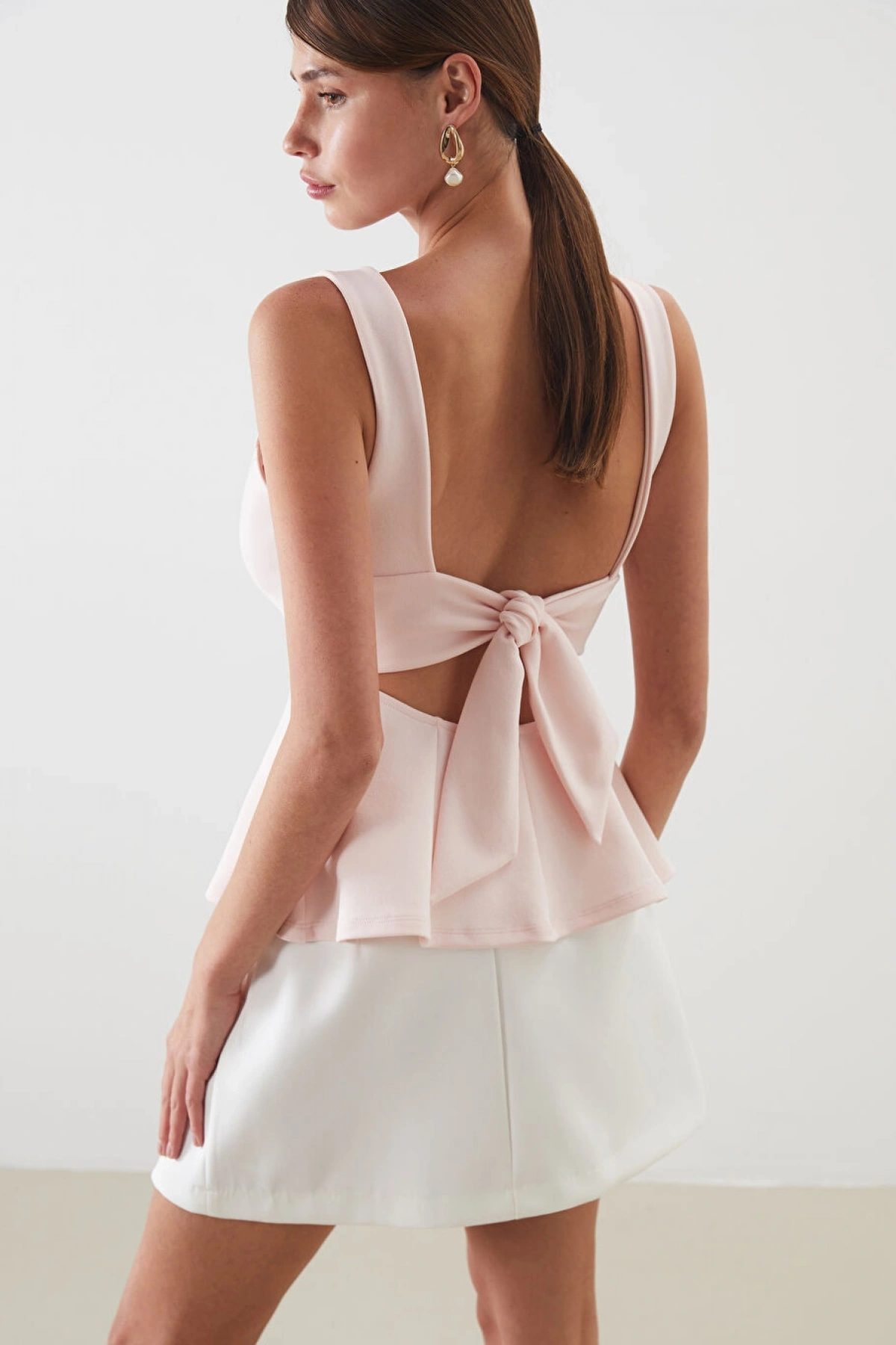 LCW Vision Pembe Kayık Yaka Peplum Bluz
