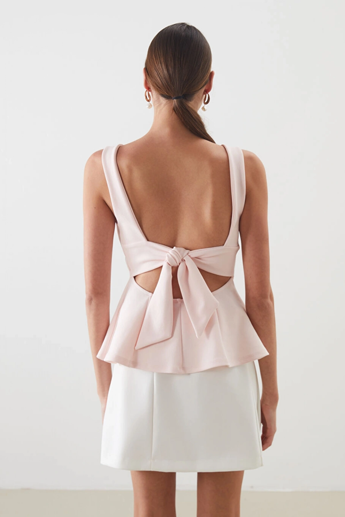 LCW Vision Pembe Kayık Yaka Peplum Bluz