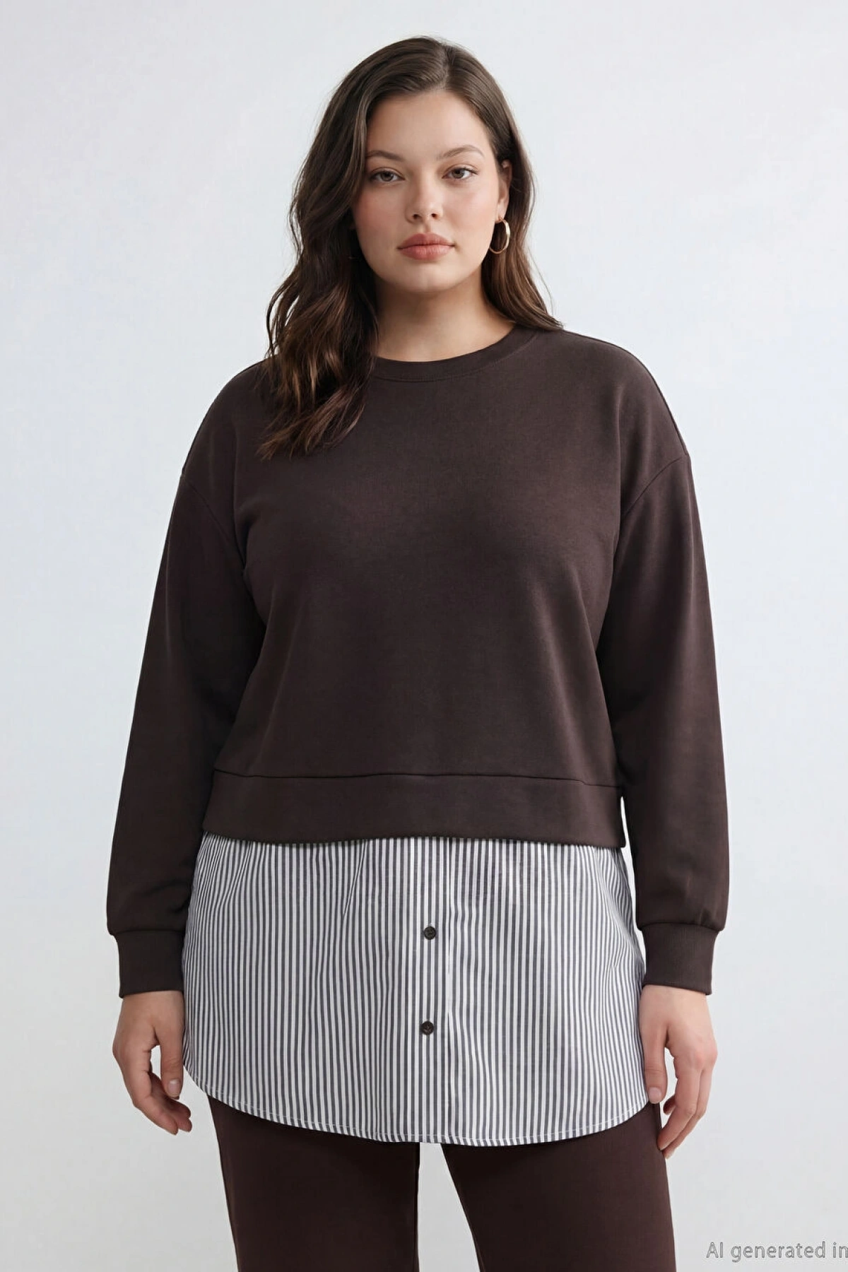 LCW Modest Kahverengi Gömlek Detaylı Kadın Sweatshirt Tunik