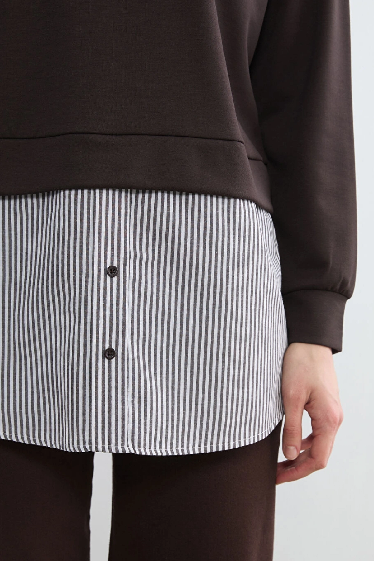 LCW Modest Kahverengi Gömlek Detaylı Kadın Sweatshirt Tunik