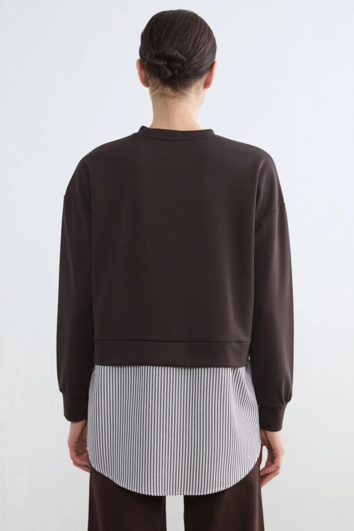 LCW Modest Kahverengi Gömlek Detaylı Kadın Sweatshirt Tunik