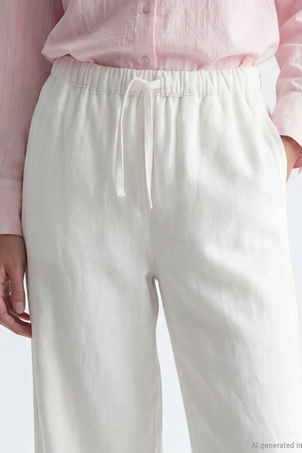 Natuvera Beyaz Beli Lastikli Gabardin Kadın Pantolon