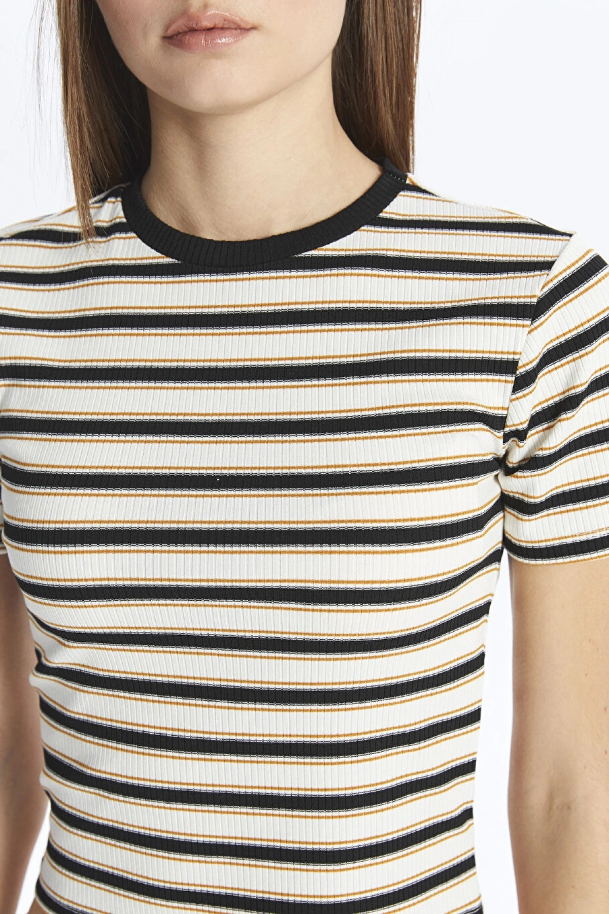 LC Waikiki XSIDE Bisiklet Yaka Çizgili Kısa Kollu Kadın Crop