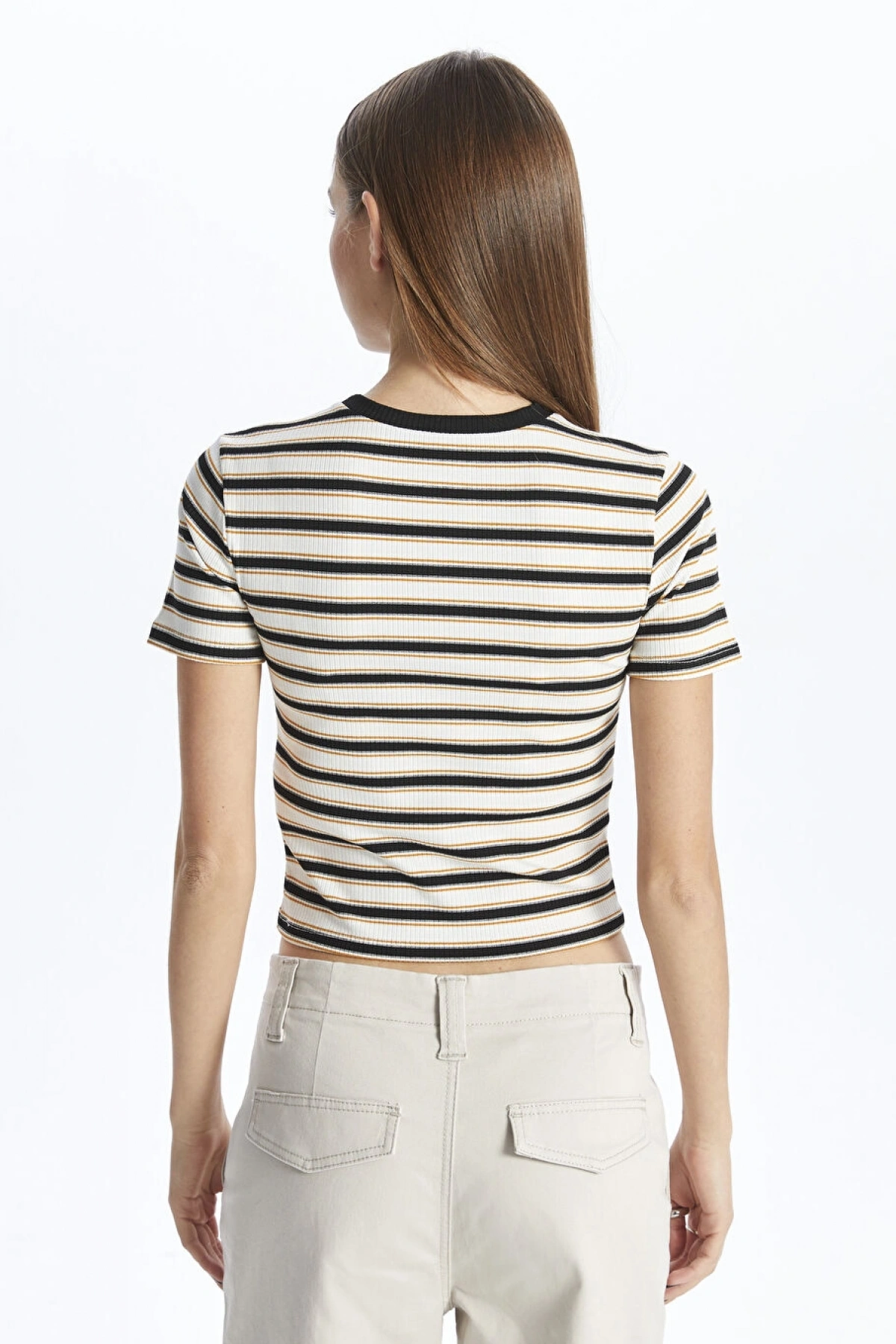 LC Waikiki XSIDE Bisiklet Yaka Çizgili Kısa Kollu Kadın Crop