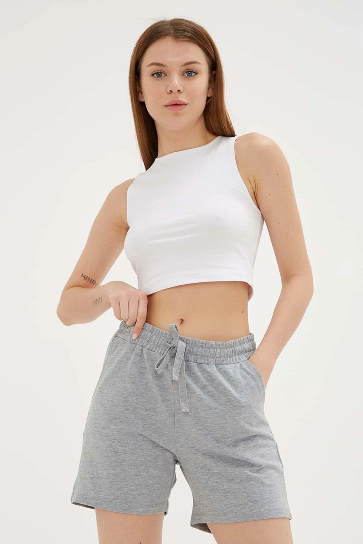 Fashion Friends Rahat Lastikli Şort Gri Melanj
