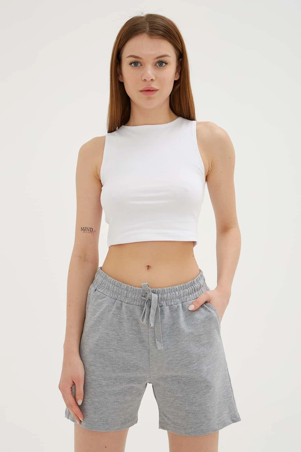 Fashion Friends Rahat Lastikli Şort Gri Melanj