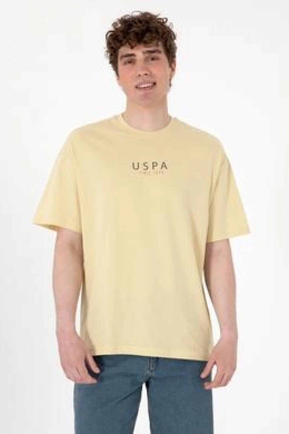 U.S.POLO Erkek Oversize Fit Bisiklet Yaka Açık Haki Tişört