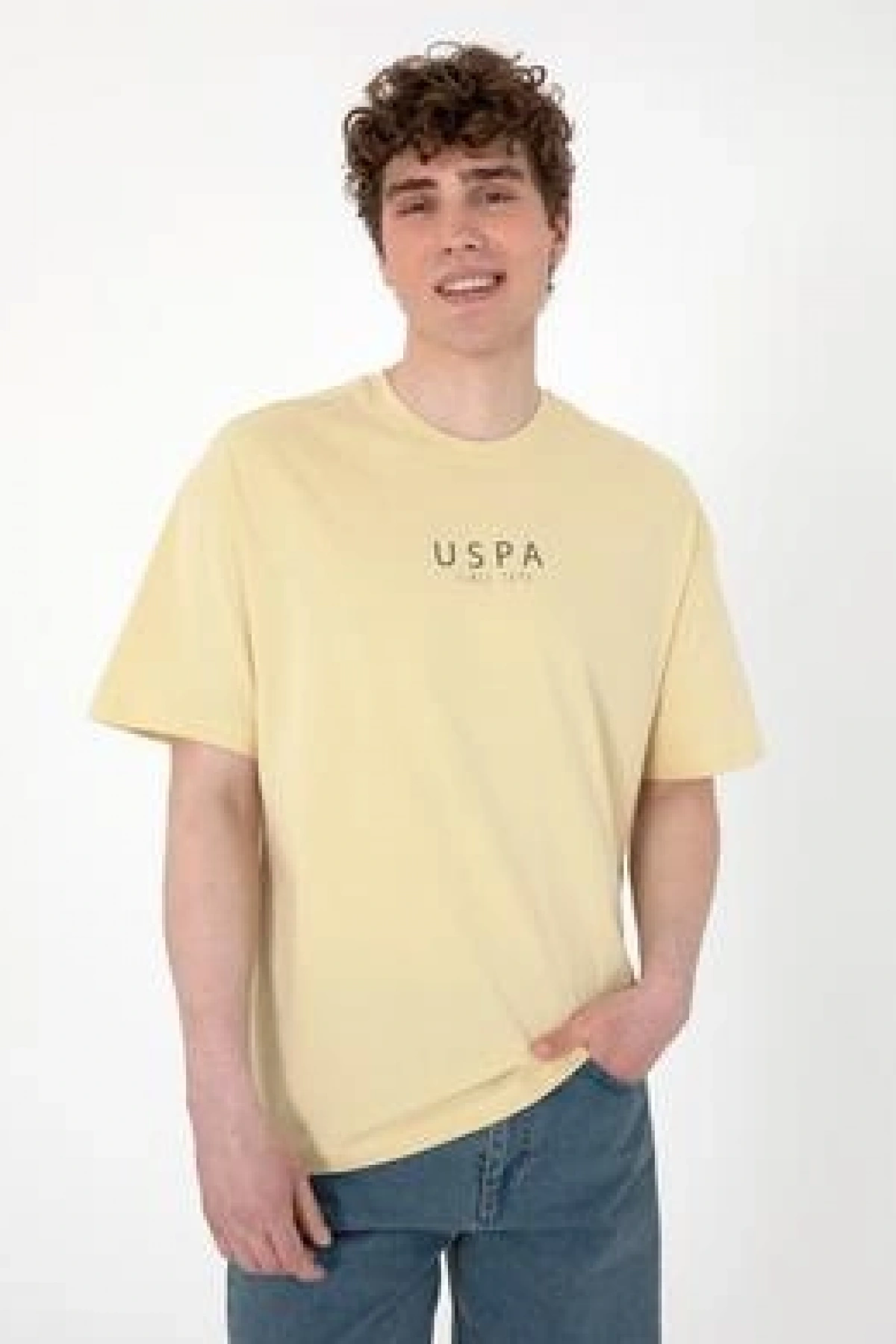 U.S.POLO Erkek Oversize Fit Bisiklet Yaka Açık Haki Tişört