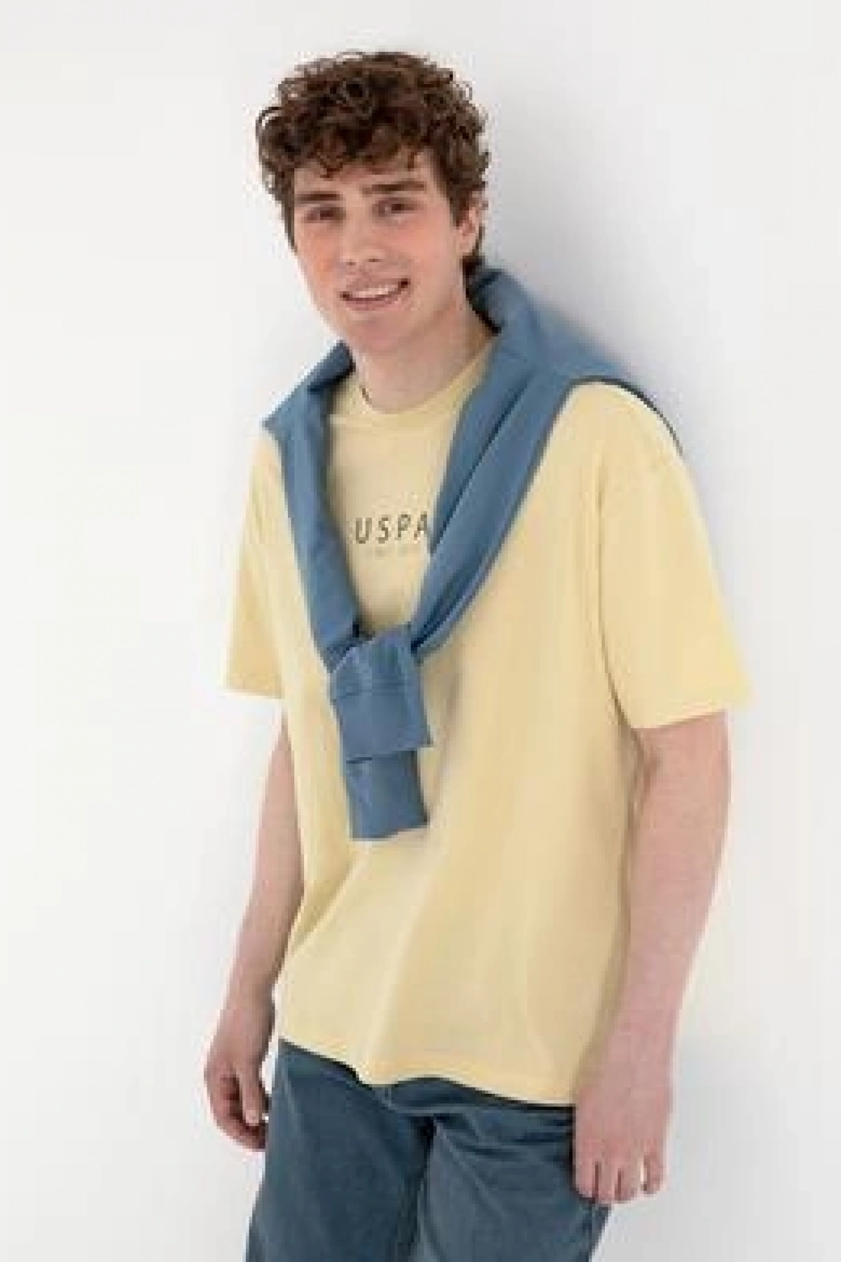 U.S.POLO Erkek Oversize Fit Bisiklet Yaka Açık Haki Tişört